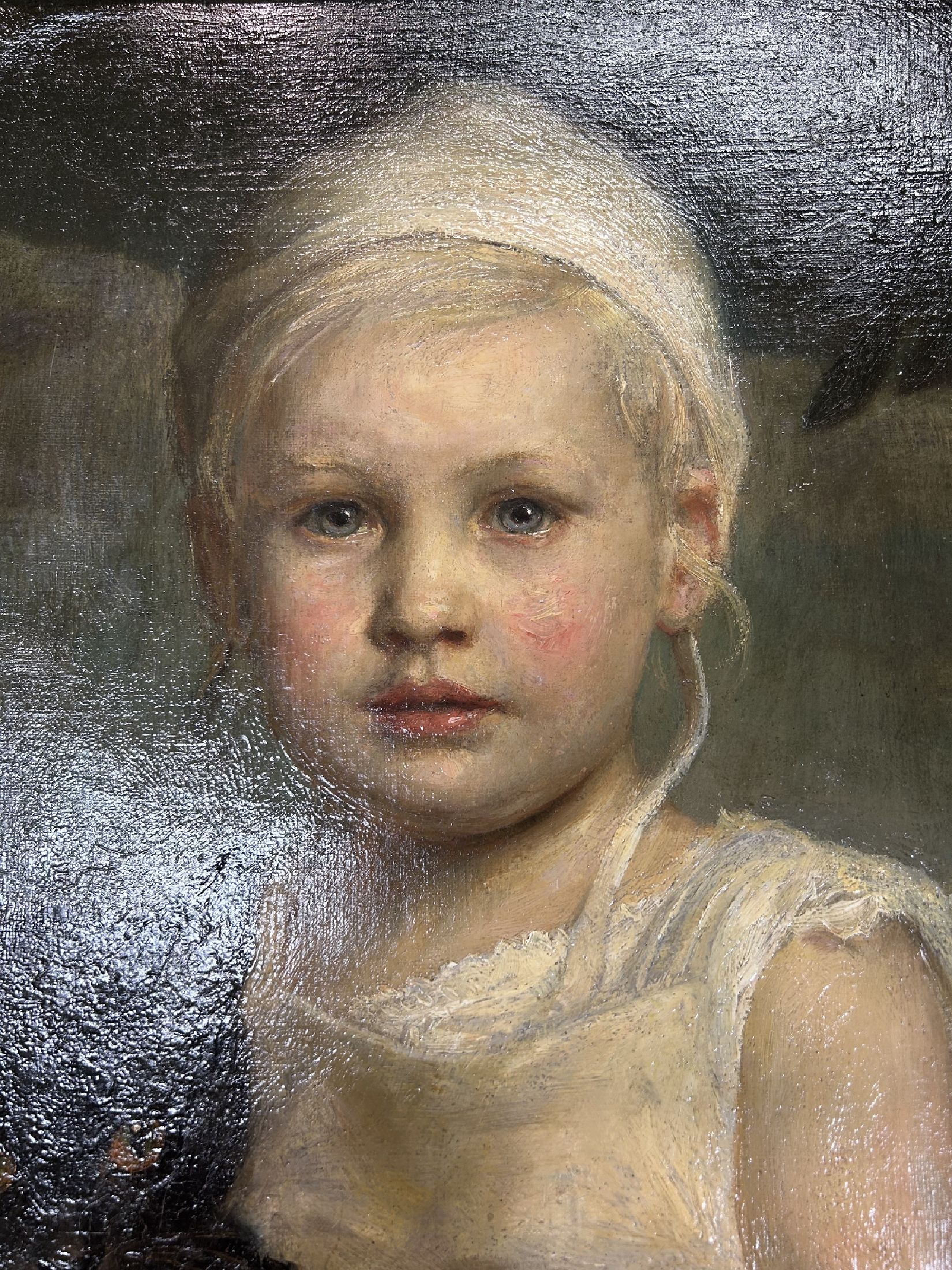 Detail b: Oskar Michaelis, 1872 Leipzig - 1946 München , Kinderporträt mit schwarzer Katze, Öl/Lwd , rechts unten signiert und datiert bez. München, ...