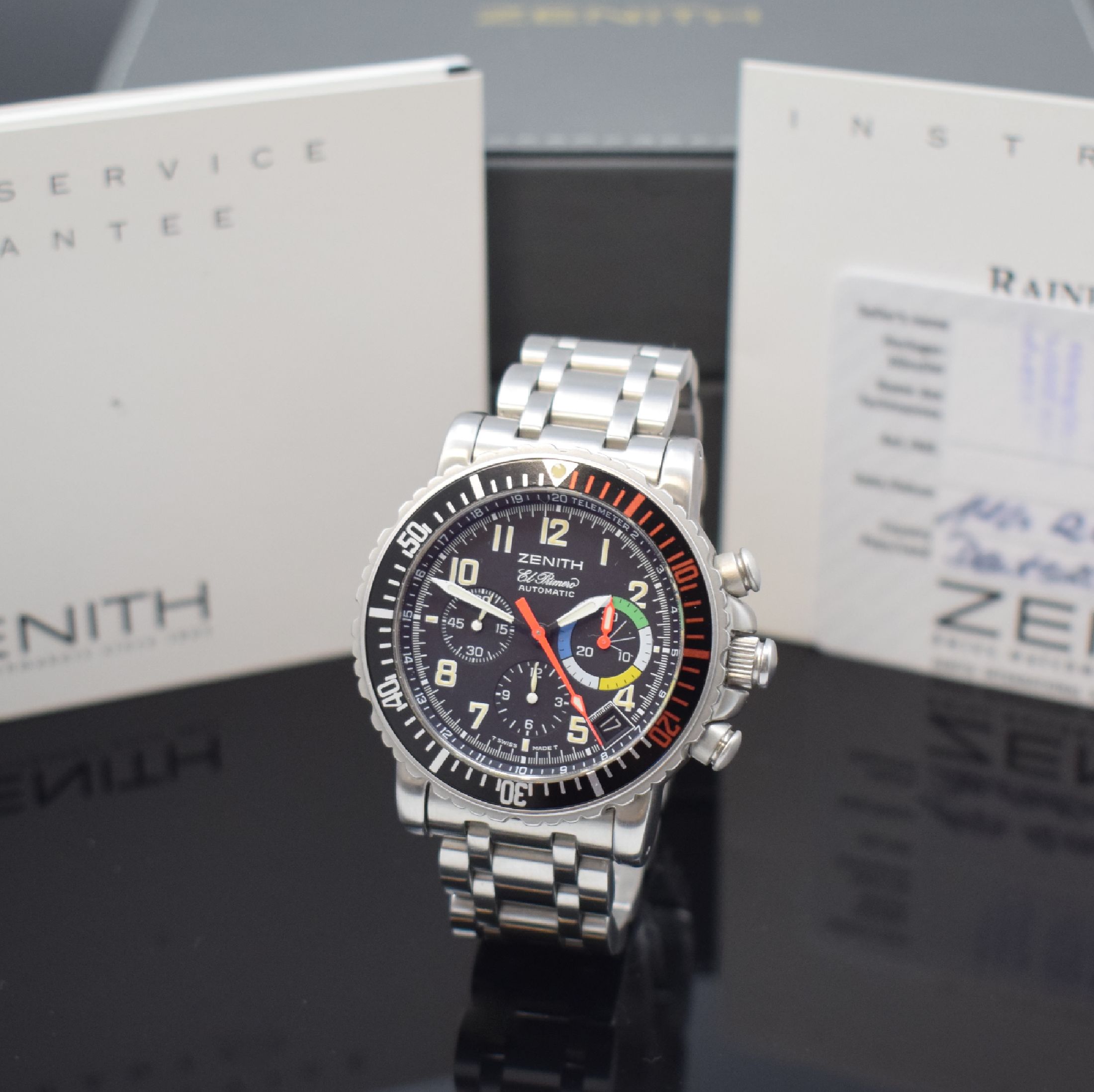 ZENITH Rainbow Fly-Back Schaltradchronograph in Stahl Referenz 02.0480.405, Schweiz um 2000, Automatik, Gliederband m. dopp. Faltschl., sat. Geh. m. ...