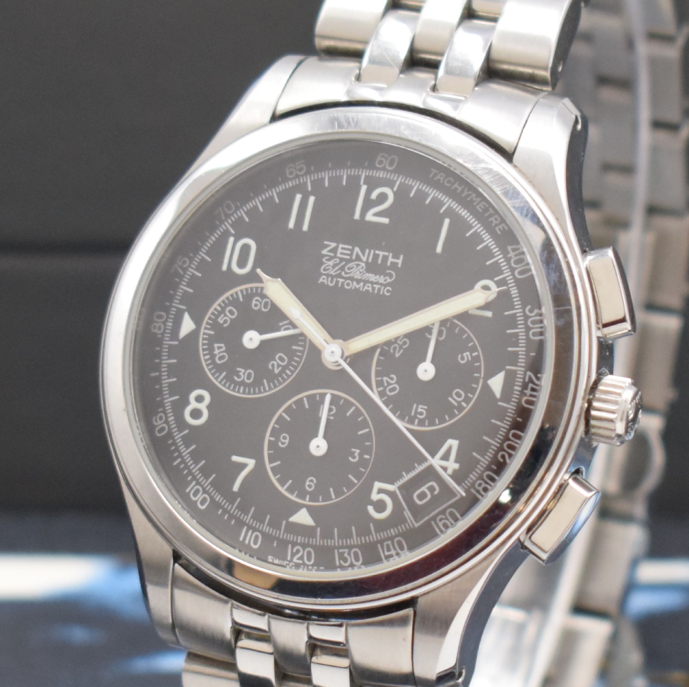 Detail a: ZENITH El Primero Schaltradchronograph in Stahl Referenz 02.0500.400, Schweiz um 2000, beids. verg. Geh. inkl. Gliederband m. dopp. Faltschl., Boden ...