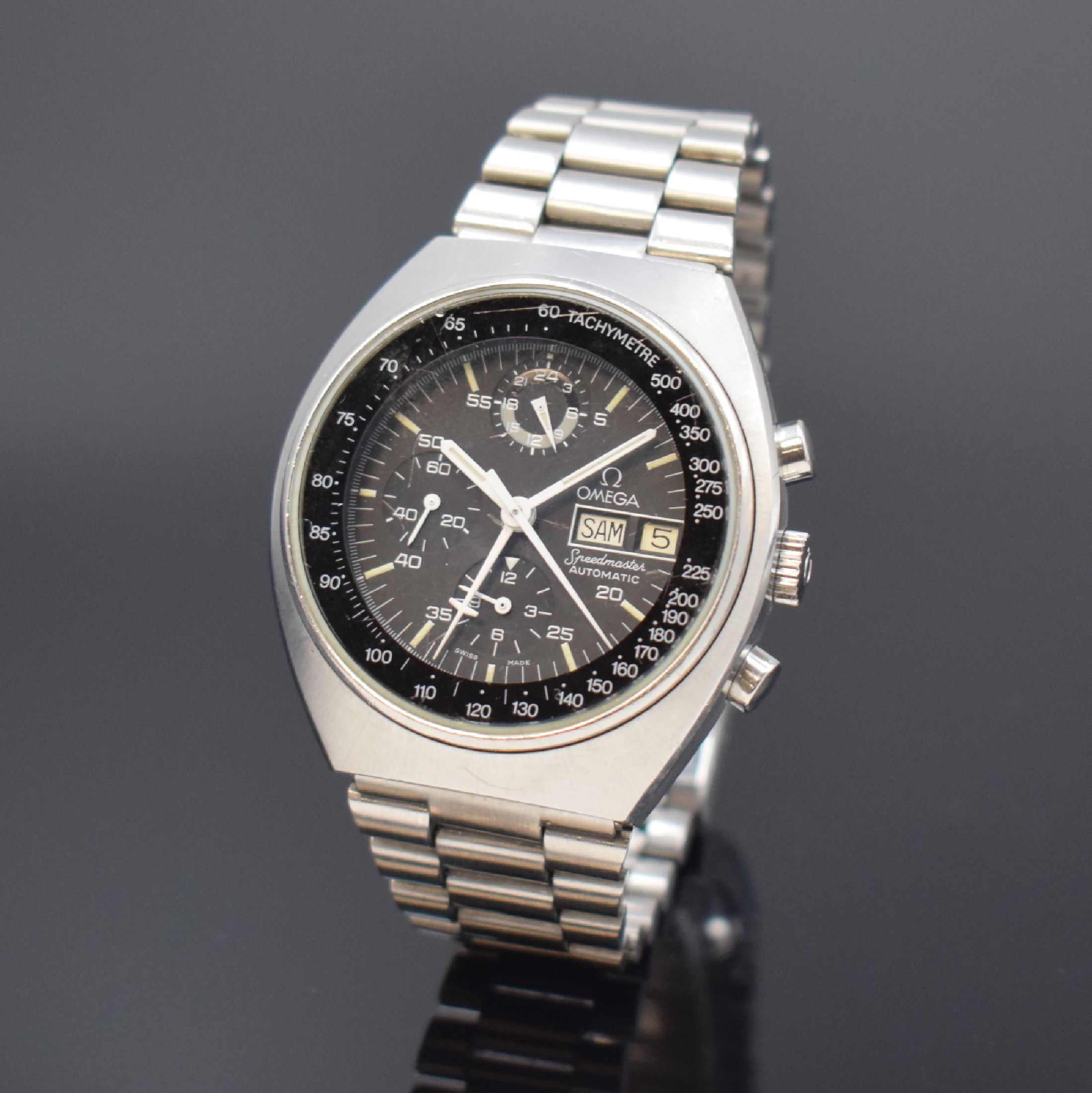 OMEGA Speedmaster Automatic Armbandchronograph sogenannte Mark 4,5 Referenz 176.0012, Schweiz um 1985, verschr. Geh. inkl. orig. Gliederband m. ...
