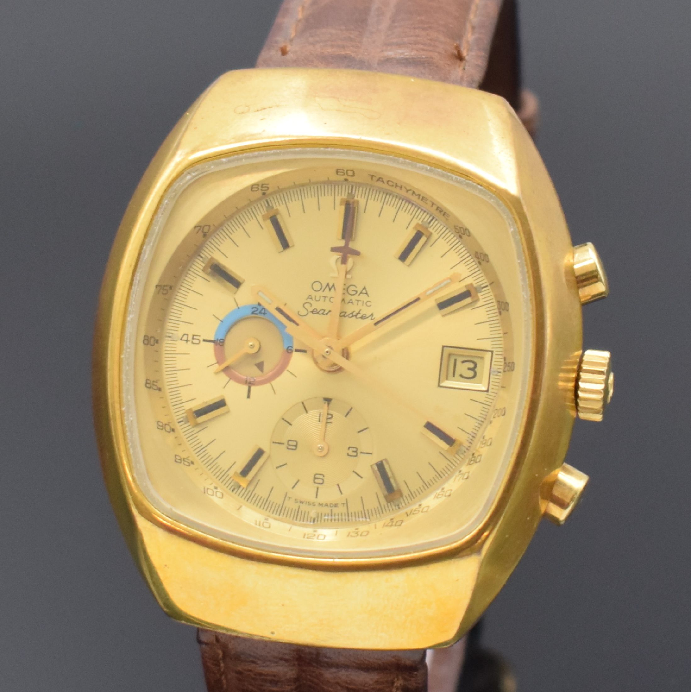 Detail a: OMEGA Seamaster Armbandchronograph im vergoldeten Gehäuse Referenz 176.005, Automatik, Schweiz um 1973, verschr. Edelstahlboden m. Seamaster-Logo, ...