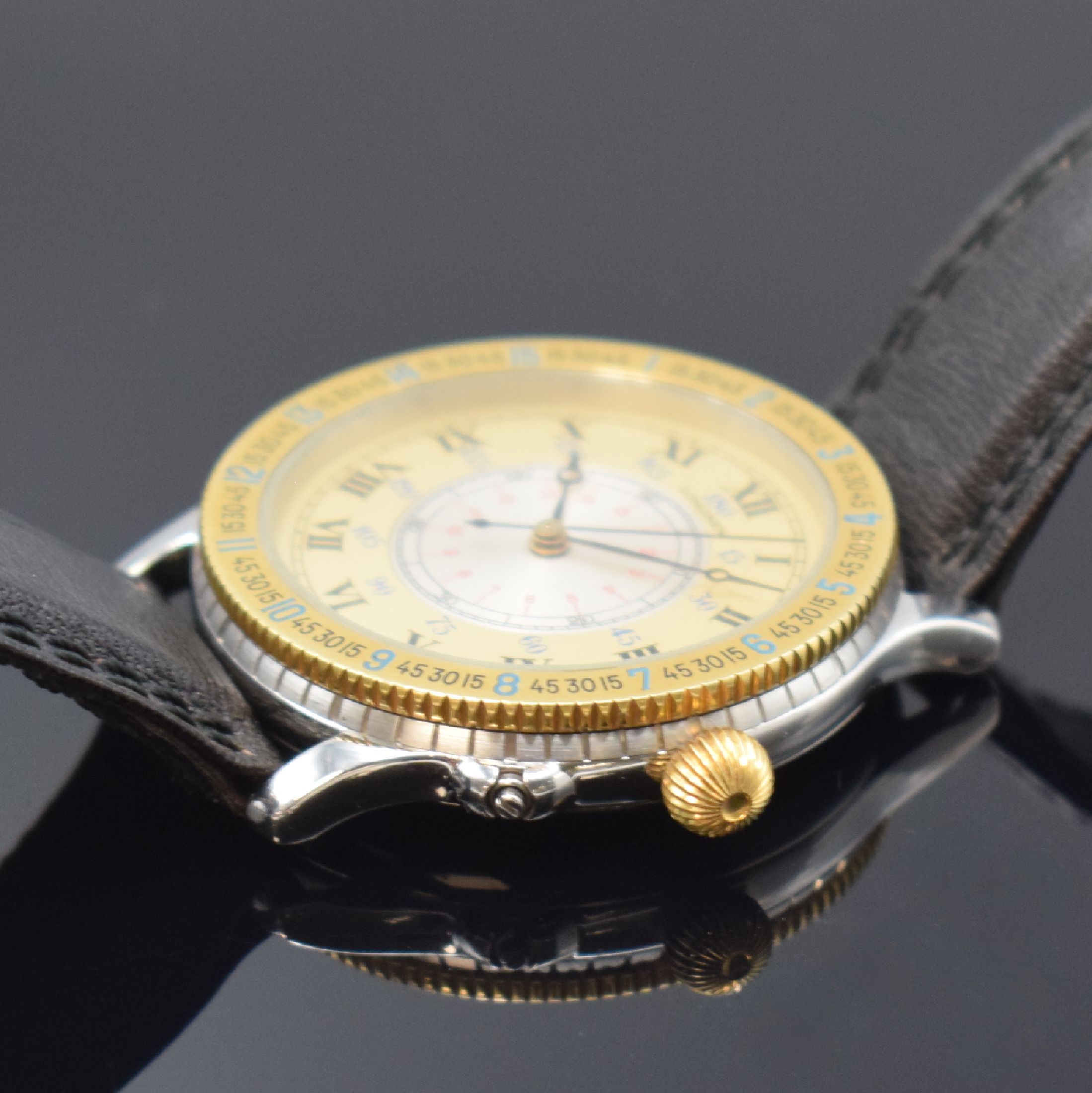 Detail b: LONGINES Lindbergh Stundenwinkeluhr in Stahl und Gold Referenz 989.5215, Automatik, Schweiz um 1990, orig. Lederband m. orig. Dornschl., Geh. nach ...