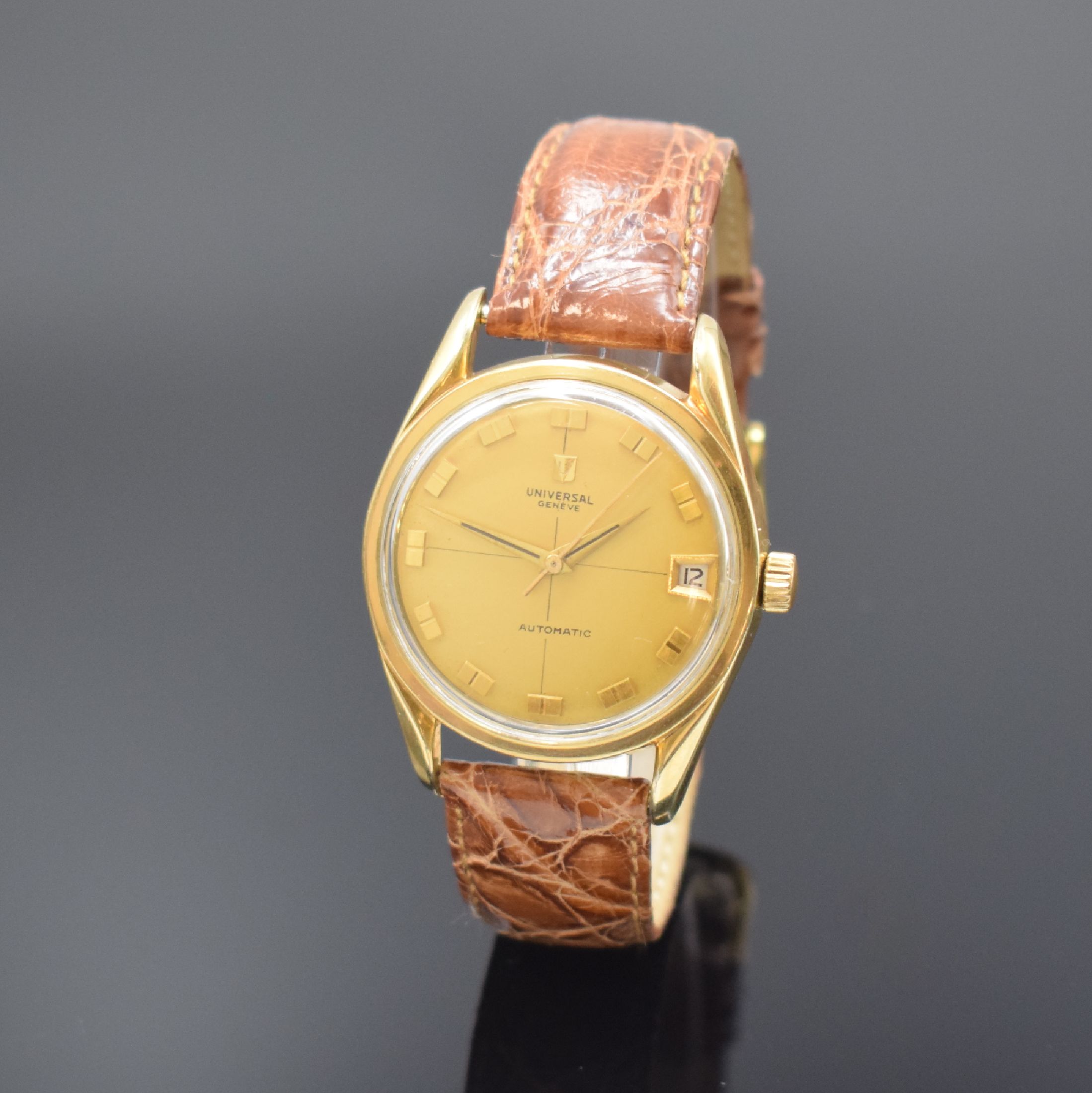 UNIVERSAL GENEVE Polerouter Herrenarmbanduhr Kaliber 215.1 in Stahl mit Goldhaube, Automatik, Schweiz um 1968, verschr. Boden, Nr. nicht mehr lesbar, ...