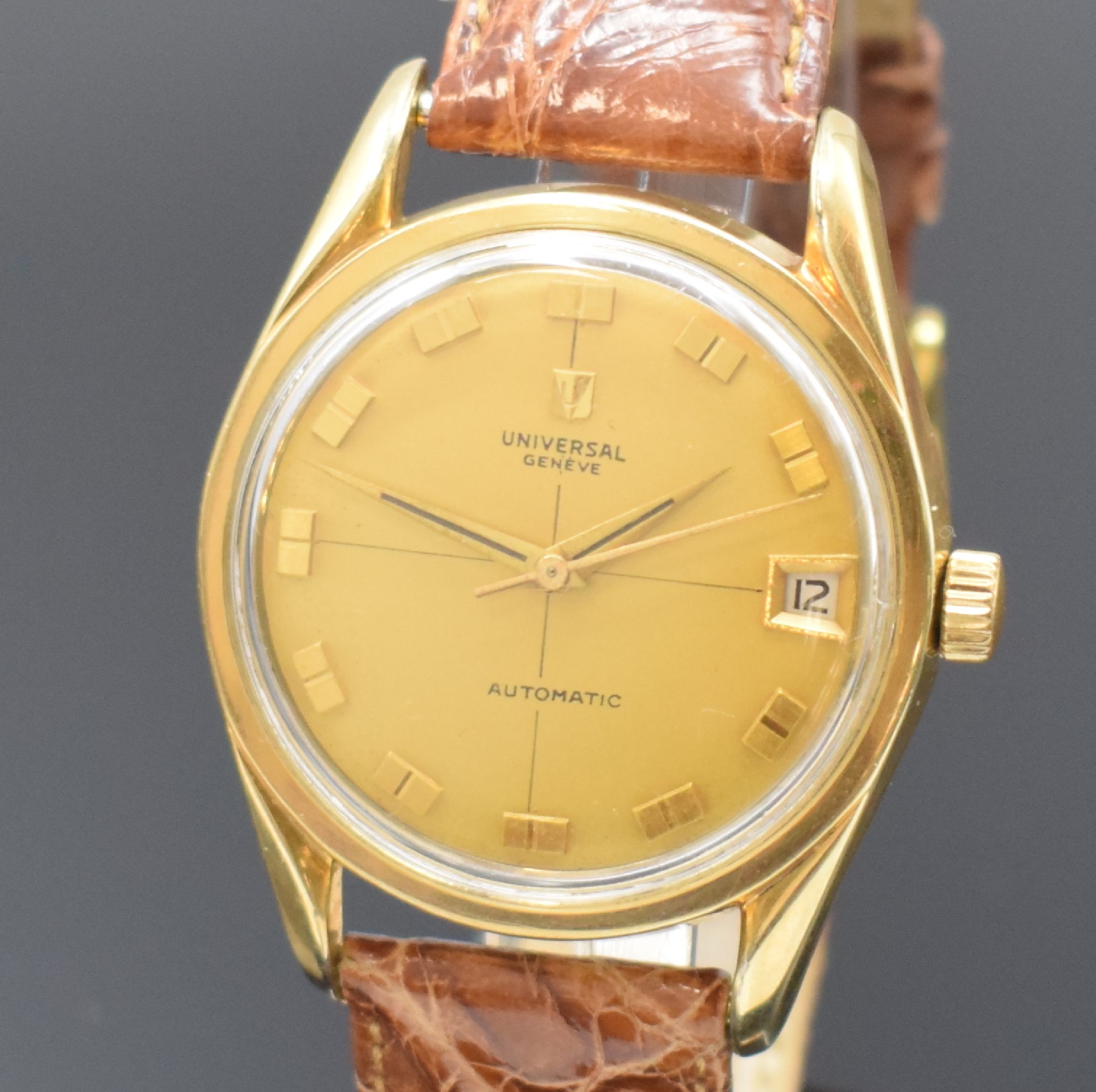 Detail a: UNIVERSAL GENEVE Polerouter Herrenarmbanduhr Kaliber 215.1 in Stahl mit Goldhaube, Automatik, Schweiz um 1968, verschr. Boden, Nr. nicht mehr lesbar, ...