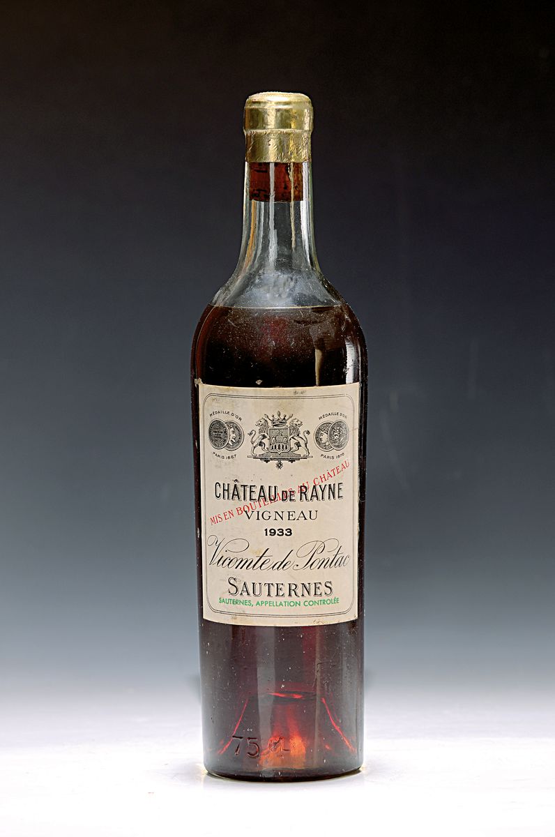 1 Flasche 1933 Chateau de Rayne, Vicomte de Pontac, Sauternes, ca. 750ml, Low Shoulder