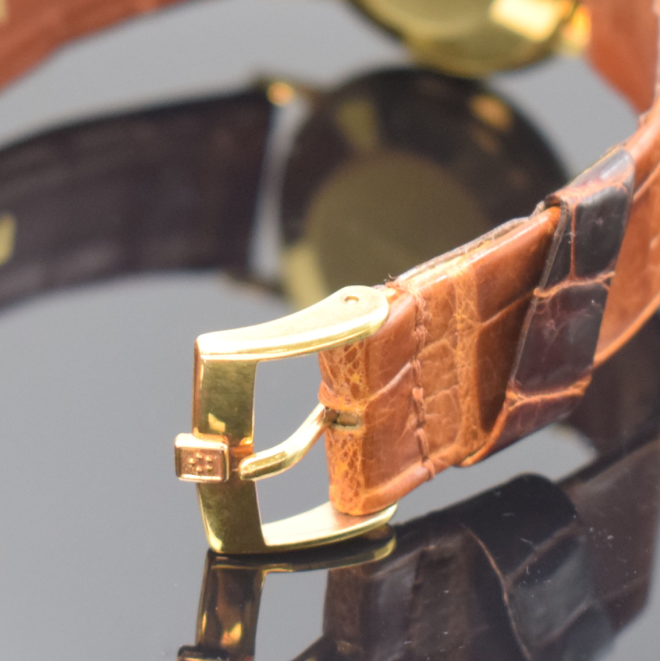 Detail b: ETERNA Centenaire Herrenarmbanduhr in GG 750/000, Automatik, Schweiz um 1965, 3-teil. Geh. inkl. orig. Lederband m. verg. orig. Dornschl., orig. Glas ...