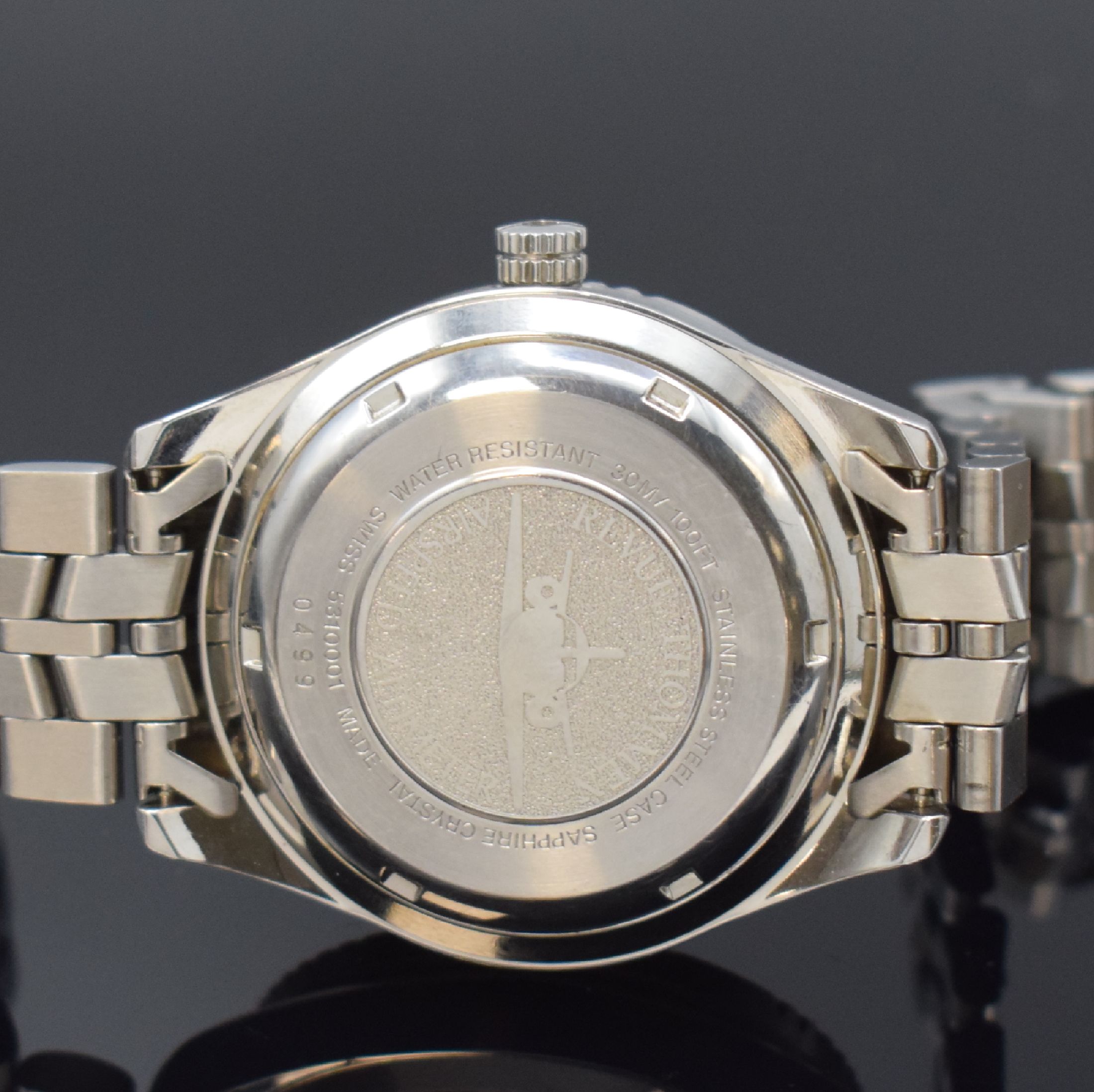Detail d: REVUE THOMMEN Airspeed Altimeter Herrenarmbanduhr mit Höhenmesser in Stahl Referenz 5310001, Handaufzug, Schweiz um 1990, sat. Geh. inkl. ...