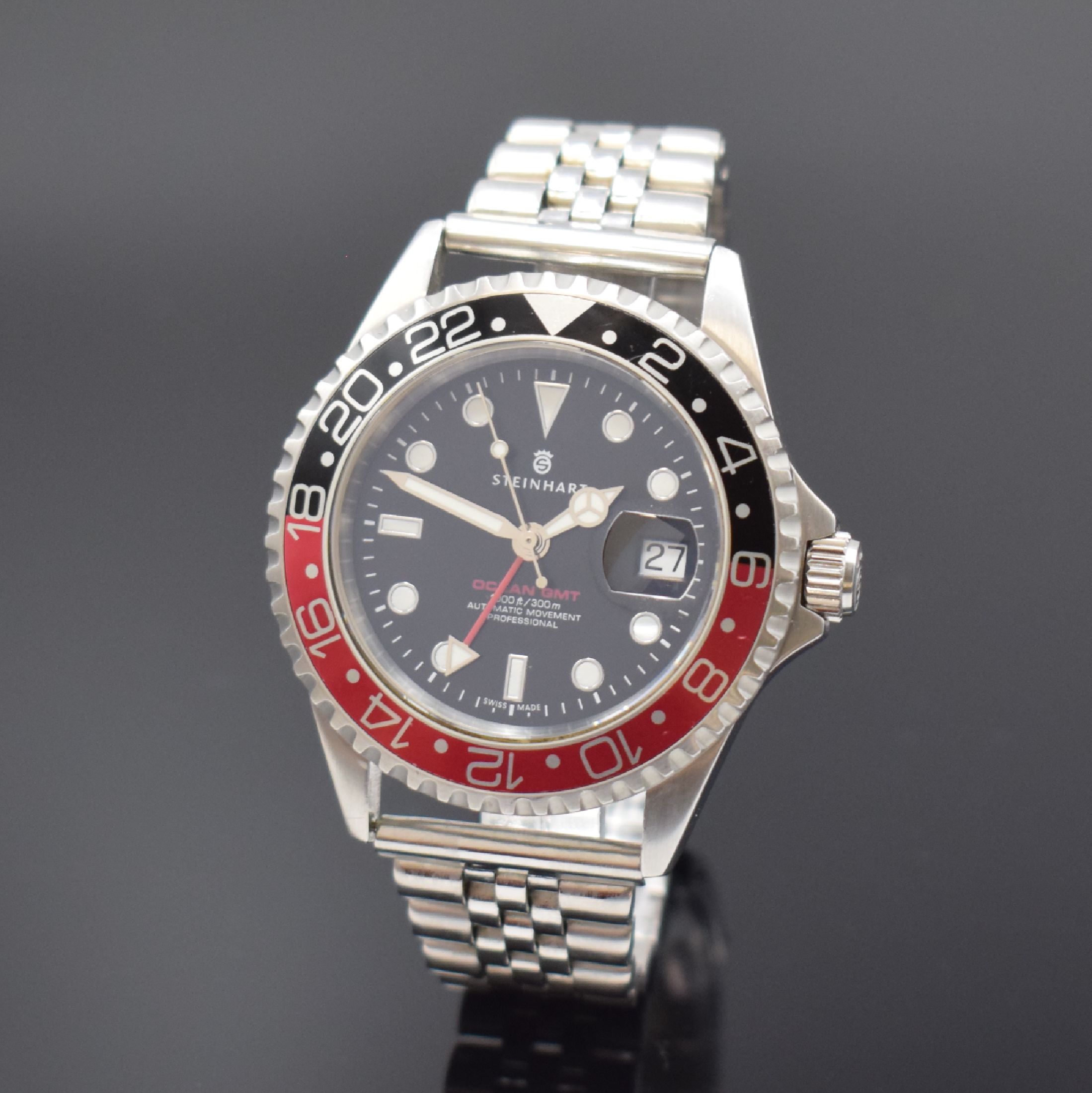 STEINHART Ocean GMT sportliche Armbanduhr in Stahl, Automatik, Schweiz um 2020, neutr. Gliederband, Boden und Krone verschr., ab Herst. wasserd., ...