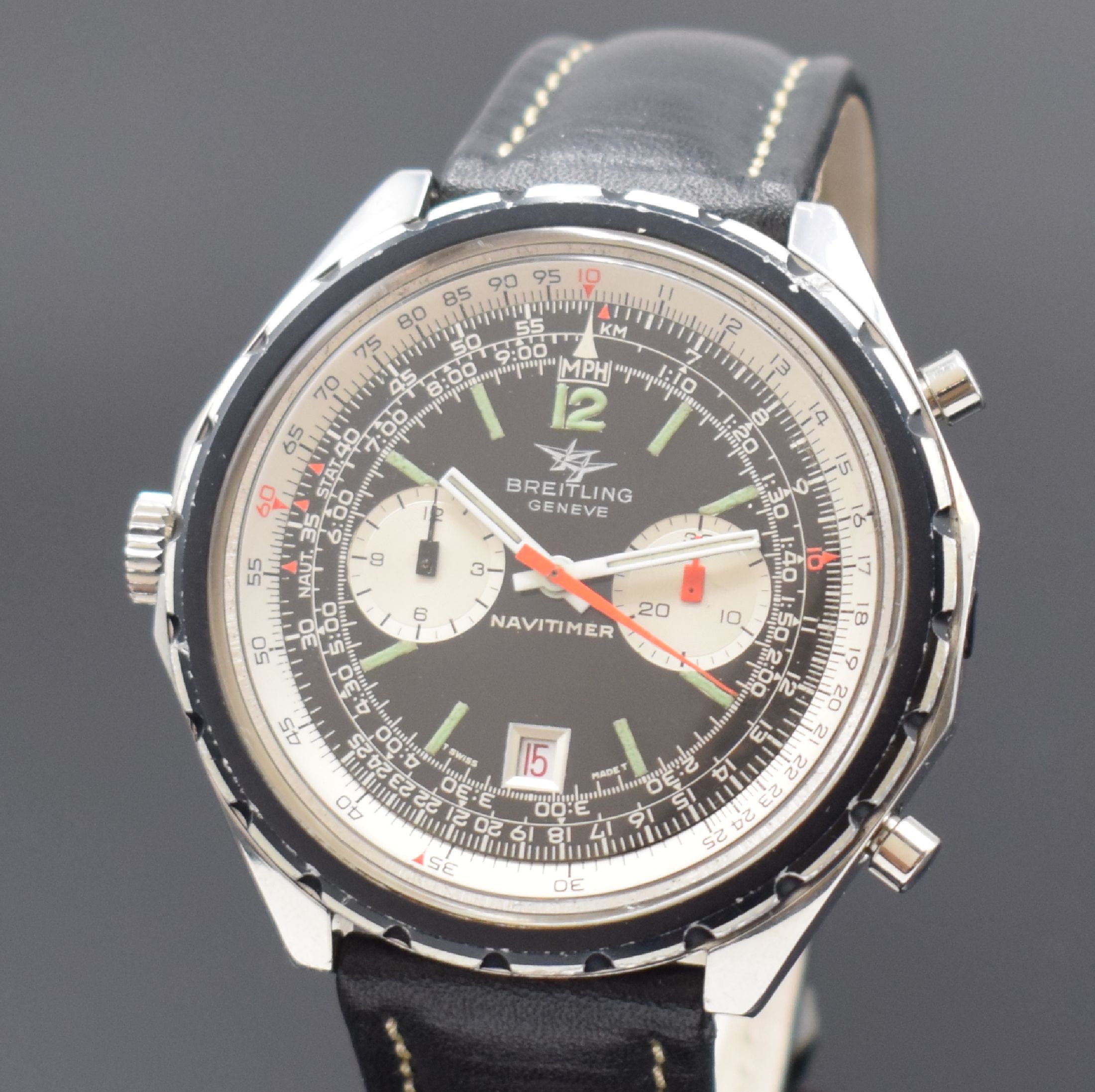 Detail a: BREITLING Navitimer Armbandchronograph Referenz 1806 in Stahl, Automatik, Schweiz um 1972, verschr. Boden (stark poliert) orig. Krone und Drücker, ...