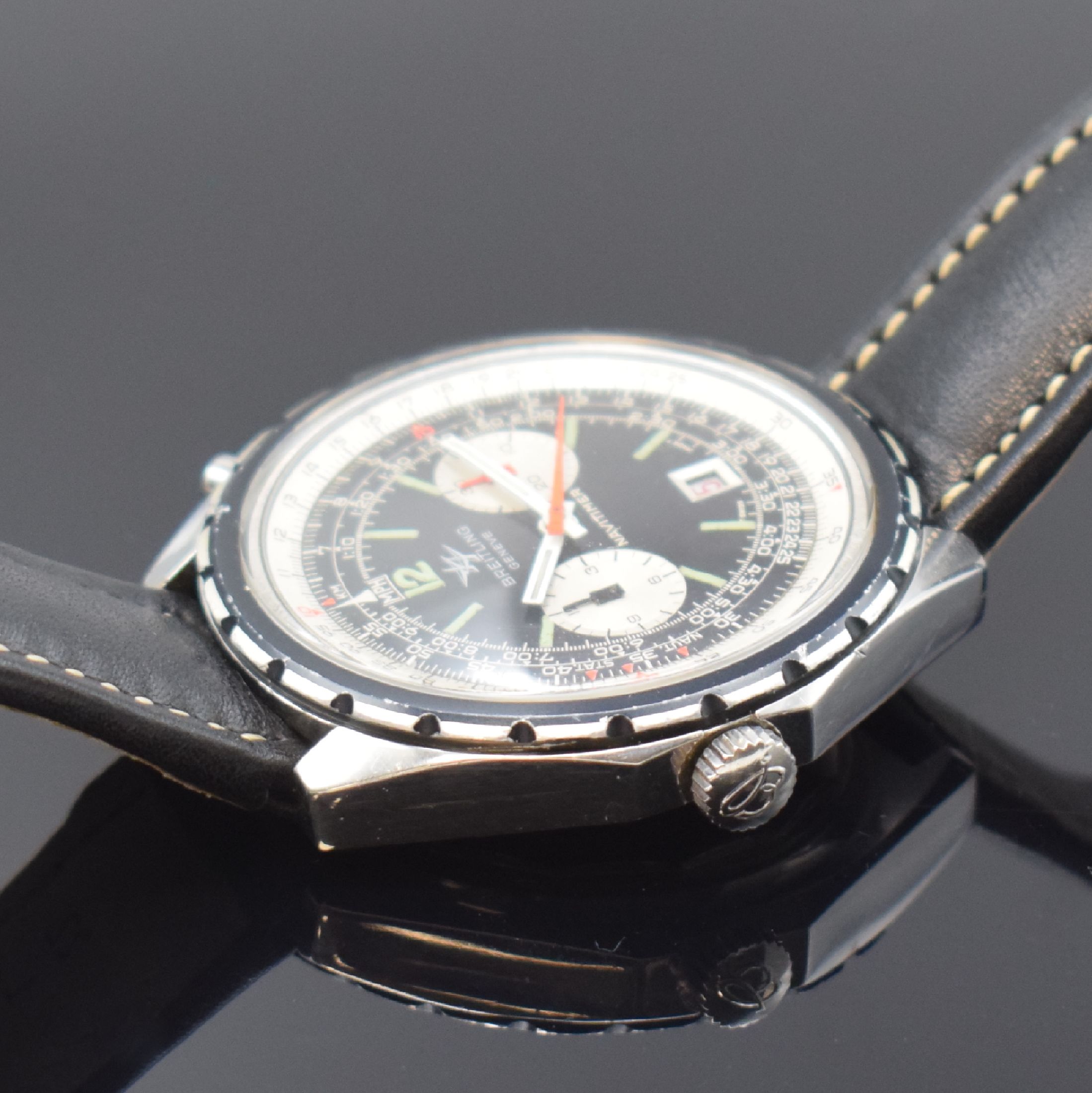 Detail c: BREITLING Navitimer Armbandchronograph Referenz 1806 in Stahl, Automatik, Schweiz um 1972, verschr. Boden (stark poliert) orig. Krone und Drücker, ...