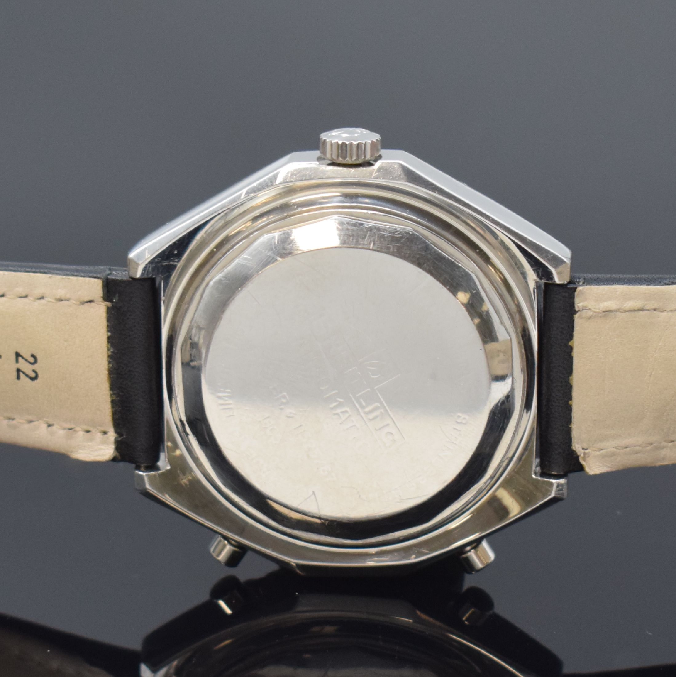 Detail e: BREITLING Navitimer Armbandchronograph Referenz 1806 in Stahl, Automatik, Schweiz um 1972, verschr. Boden (stark poliert) orig. Krone und Drücker, ...