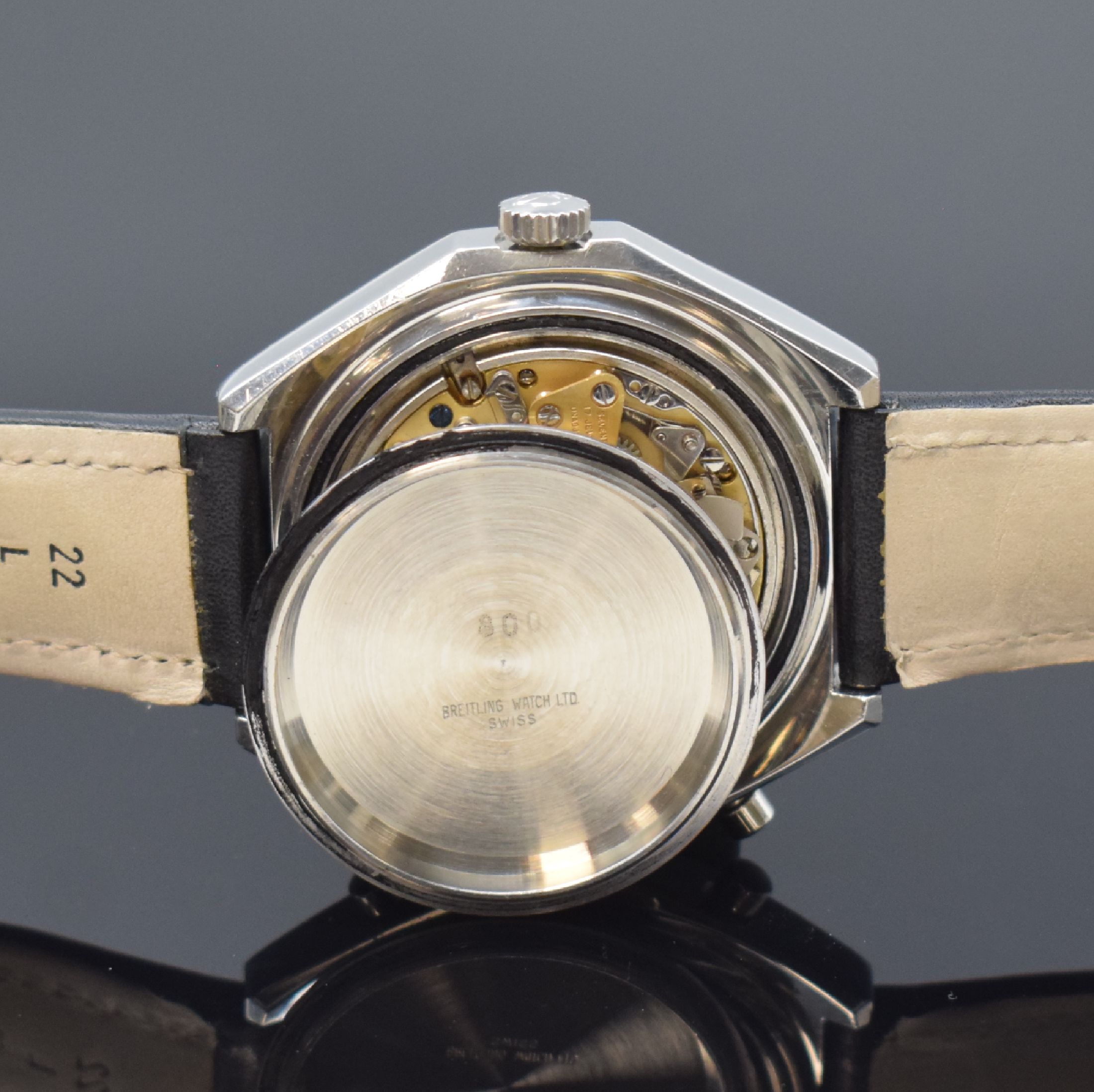 Detail g: BREITLING Navitimer Armbandchronograph Referenz 1806 in Stahl, Automatik, Schweiz um 1972, verschr. Boden (stark poliert) orig. Krone und Drücker, ...