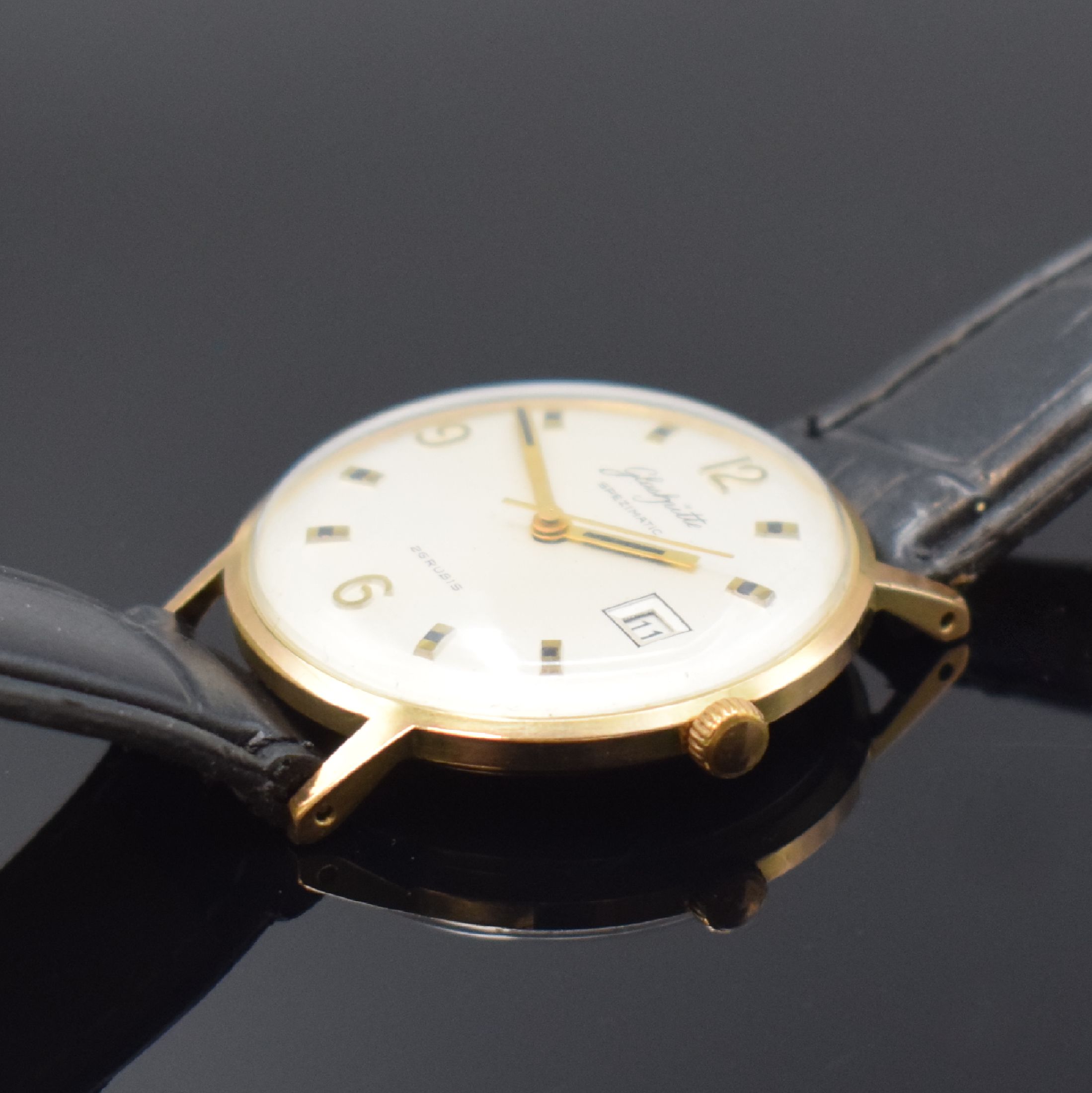 Detail b: GLASHÜTTE Spezimatic vergoldete Armbanduhr, Handaufzug, DDR um 1970, Stahlboden aufgedr., Zifferbl. rest., Datum bei 3, vern. Werk Kal. 75, 26 St., ...