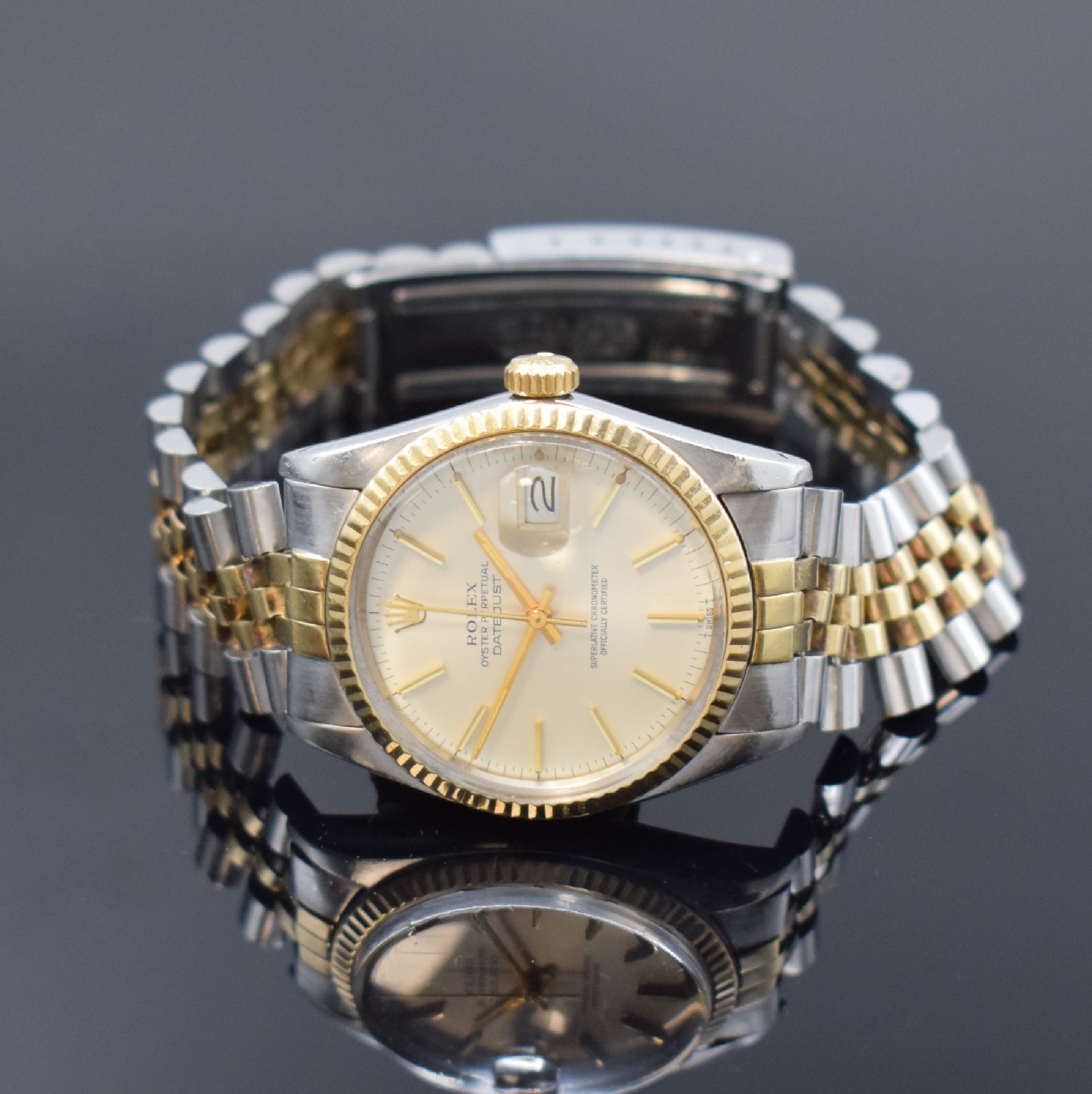 ROLEX Herrenarmbanduhr Oyster Perpetual Datejust Referenz 16013, Automatik, Schweiz um 1980, Chronometer der Superlative in Edelstahl/Gold kombiniert ...