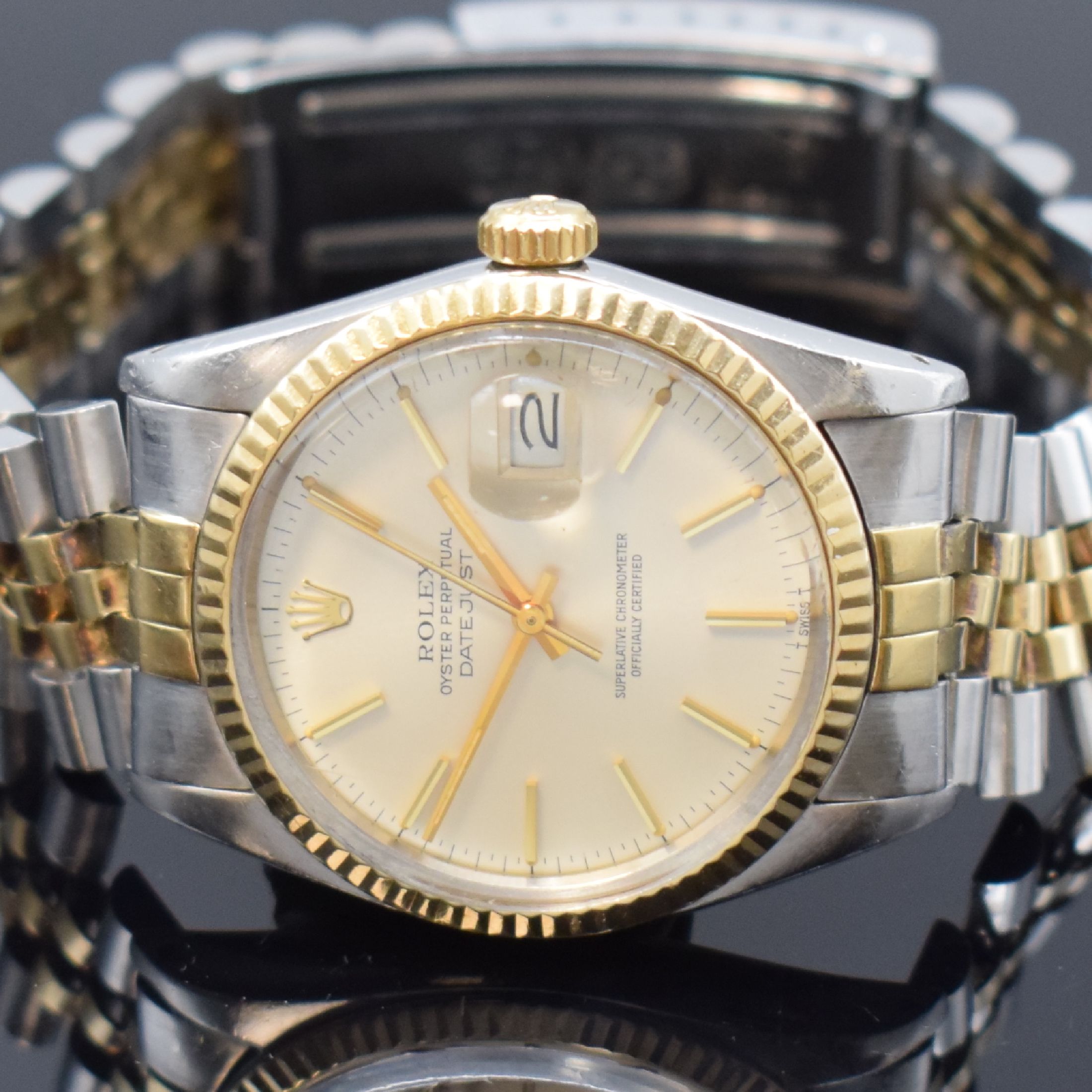 Detail a: ROLEX Herrenarmbanduhr Oyster Perpetual Datejust Referenz 16013, Automatik, Schweiz um 1980, Chronometer der Superlative in Edelstahl/Gold kombiniert ...
