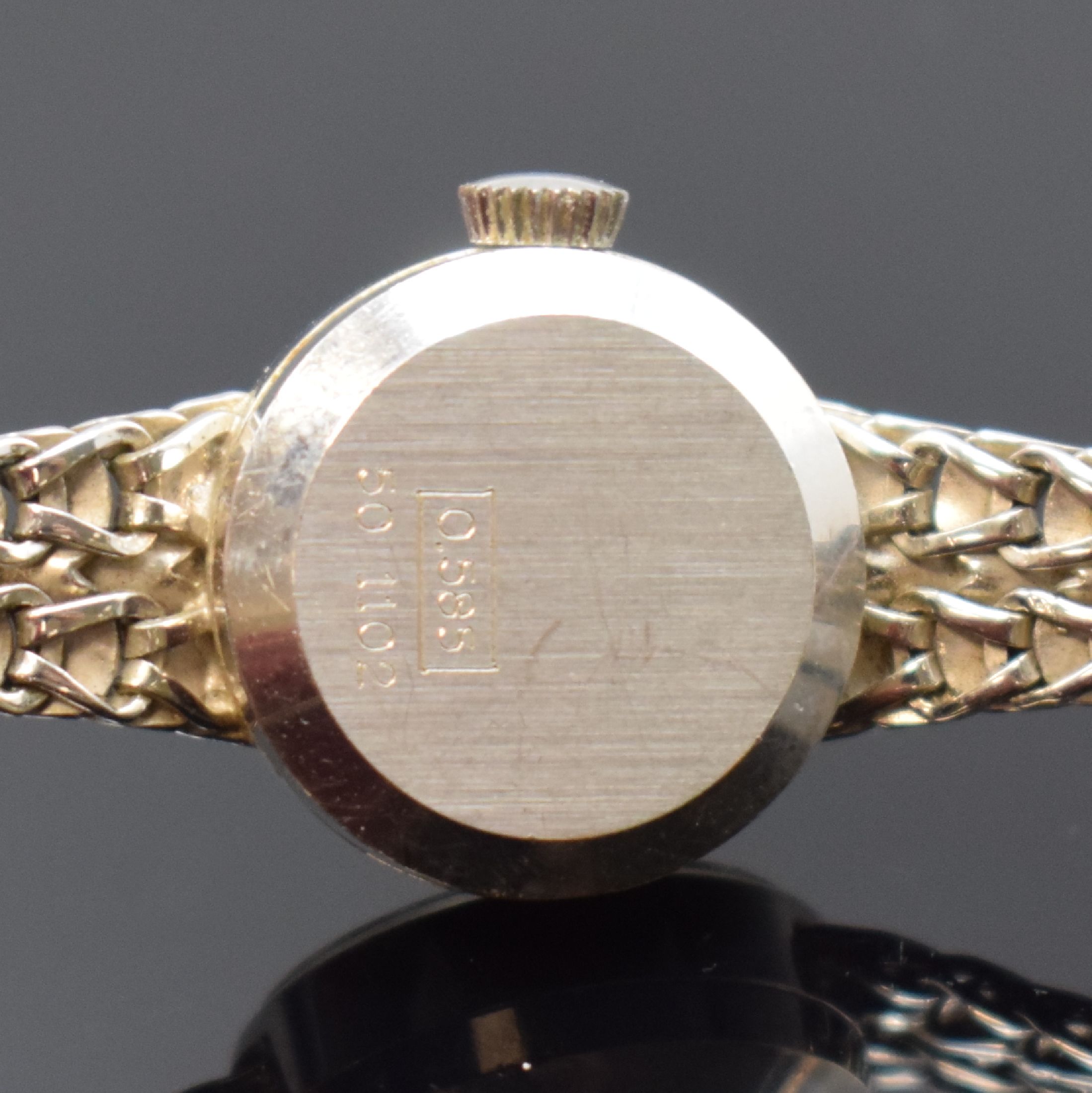 Detail c: BERGANA Damenarmbanduhr in WG 585/000, Schweiz um 1975, Handaufzug, Boden aufgedr., silb. Zifferbl. m. aufges. Std.-Ind., silb. Zeiger, Kal. AS 1977, ...