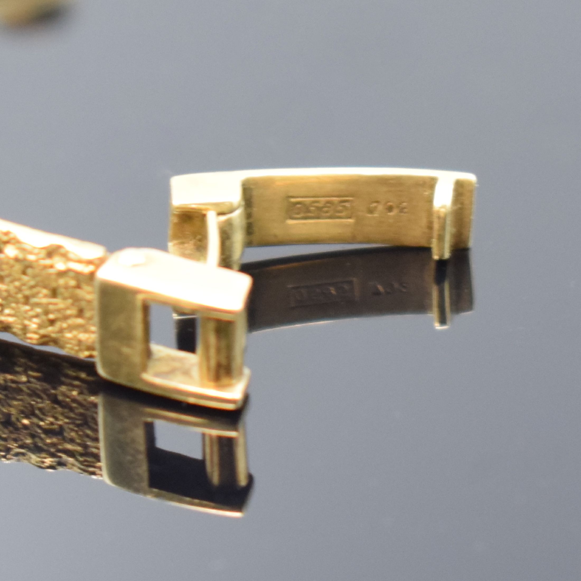 Detail b: ORDIAM Damengoldbanduhr in GG 585/000, Schweiz um 1975, Handaufzug, GG 585/000 Band, Boden aufgedr., silb. Zifferbl. pat., aufgel. Std.-Ind., M. ca. ...
