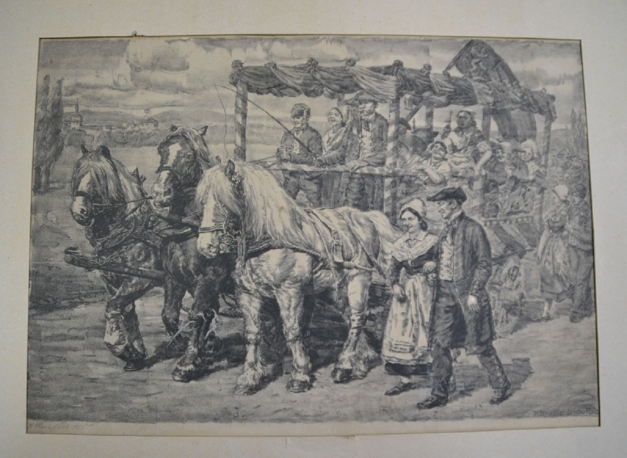 Detail b: Heinrich Strieffler, 1872-1949 Neustadt, Studium an der Akademie München, 12 Lithographien, Festumzug dat. 1925, Springreiter dat. 1924, Wagenrennen ...