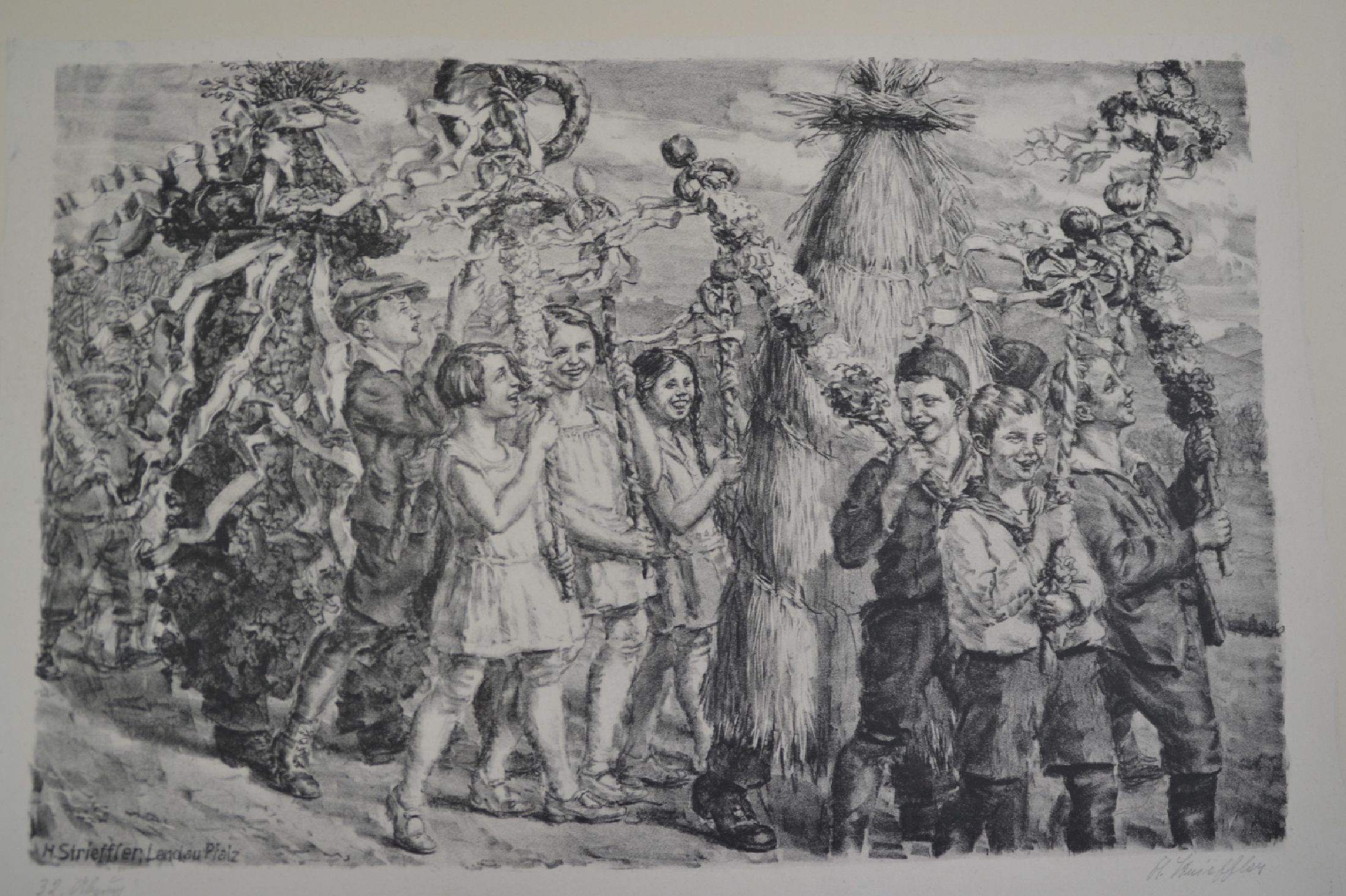 Detail c: Heinrich Strieffler, 1872-1949 Neustadt, Studium an der Akademie München, 12 Lithographien, Festumzug dat. 1925, Springreiter dat. 1924, Wagenrennen ...