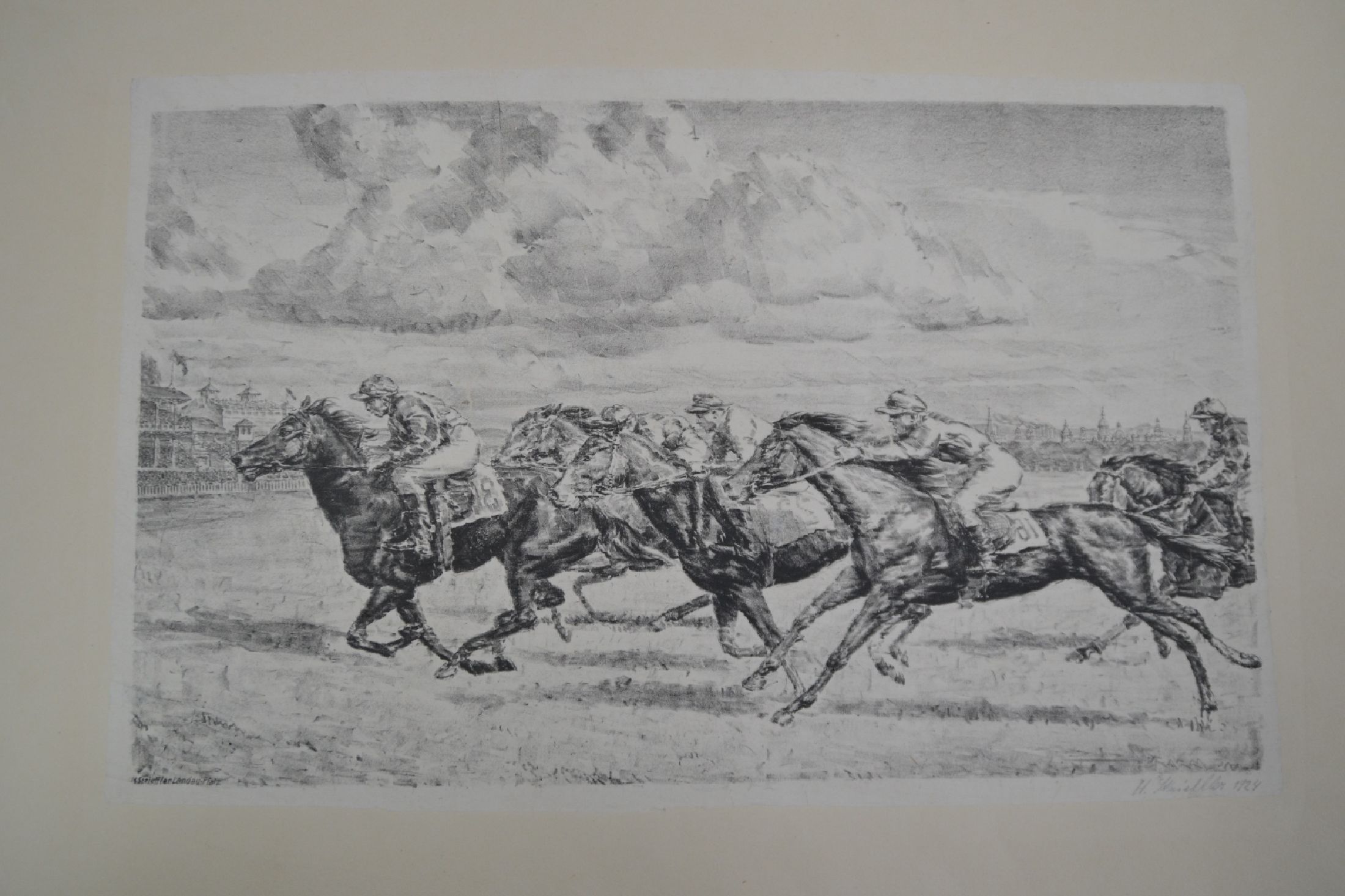Detail m: Heinrich Strieffler, 1872-1949 Neustadt, Studium an der Akademie München, 12 Lithographien, Festumzug dat. 1925, Springreiter dat. 1924, Wagenrennen ...