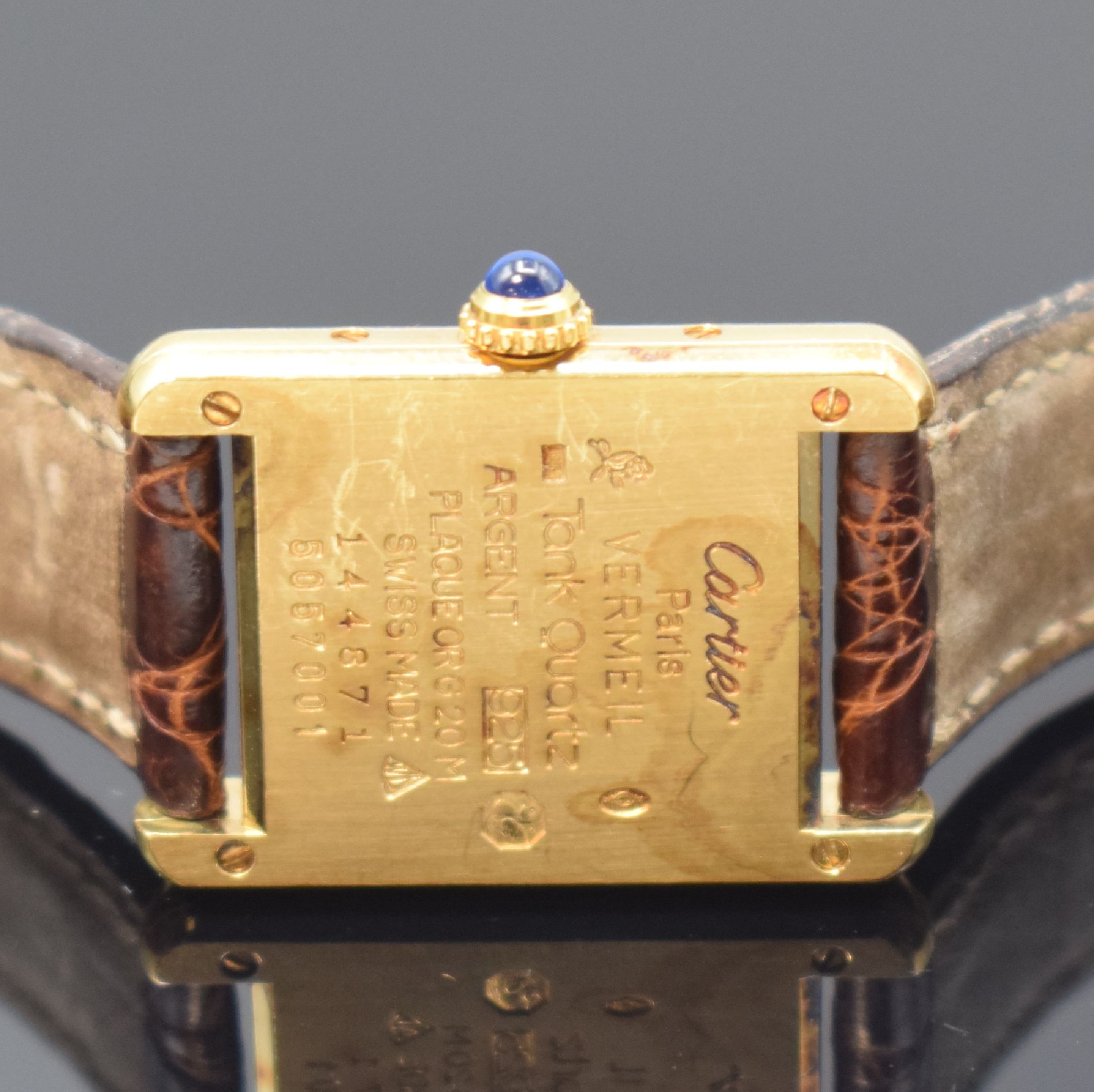 Detail c: CARTIER Paris Damenarmbanduhr Tank Vermeil Referenz 5057001, Schweiz 1990er Jahre, verg. Silbergeh. inkl. orig. Lederband m. orig. Dornschl., quarz, ...