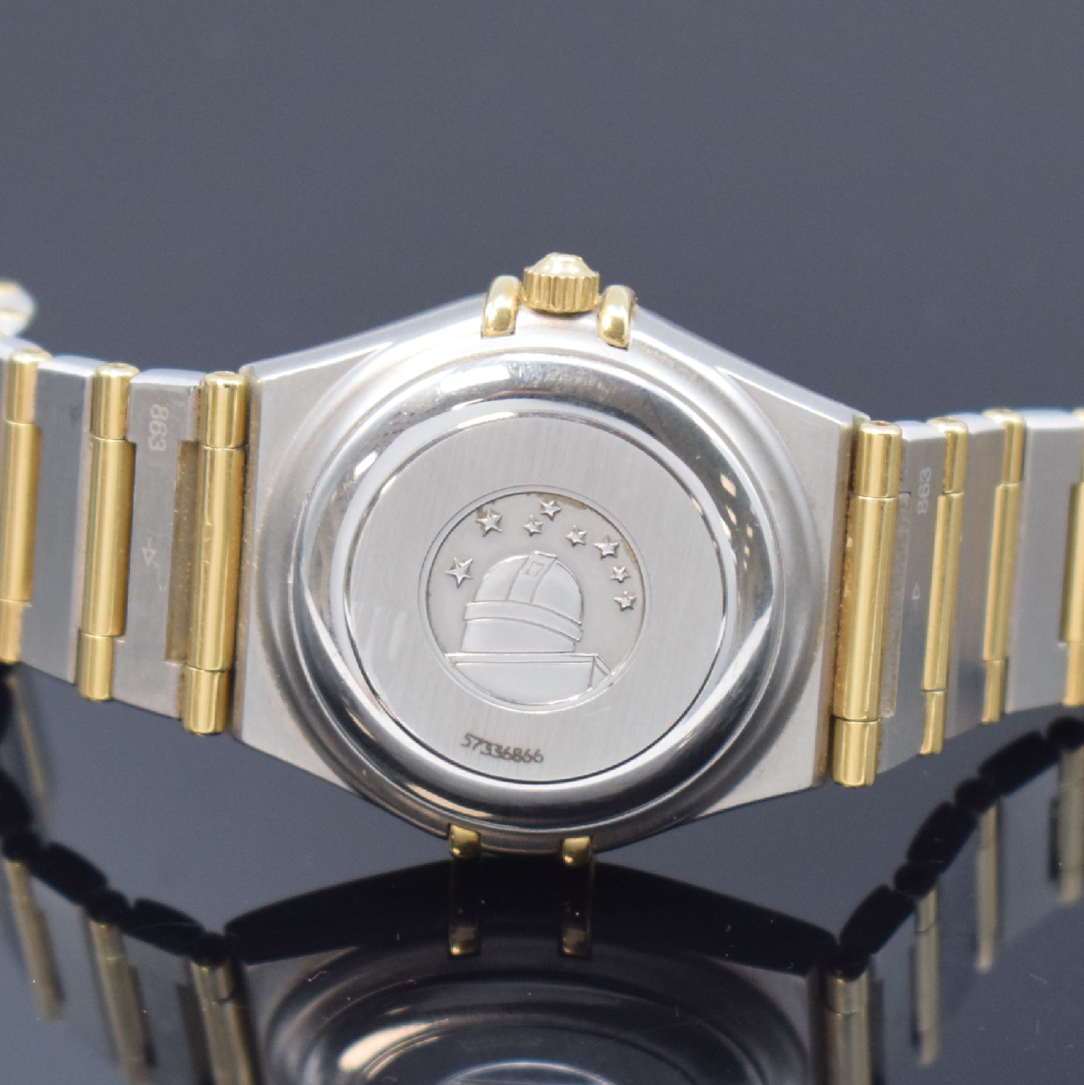 Detail d: OMEGA Constellation Damenarmbanduhr in Stahl/Gold Referenz 766.1201, Schweiz um 2000, Automatik, Boden aufgedr., Gliederband m. Faltschl., Lünette ...