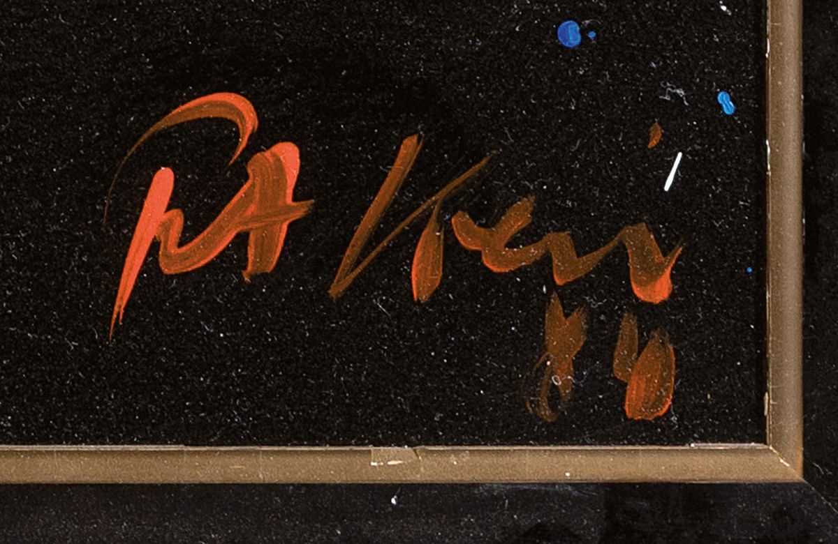 Detail a: Peter Robert Keil, geb. 1942, Die Wilden Jahre Fasching in der Tanz-Bar Berlin, so rückseitig betitelt und sign., Öl/Malkarton, ca. 75x100cm, R. ...
