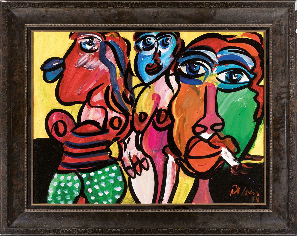 Detail k: Peter Robert Keil, geb. 1942, Die Wilden Jahre Fasching in der Tanz-Bar Berlin, so rückseitig betitelt und sign., Öl/Malkarton, ca. 75x100cm, R. ...