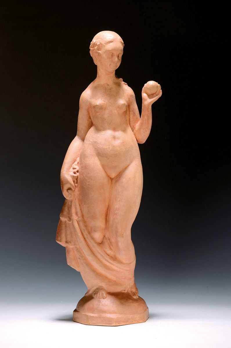 Skulptur der Eva, deutsch, um 1950, Terrakotta, nach dem Vorbild des Lucas Cranach, Höhe ca. 55cm