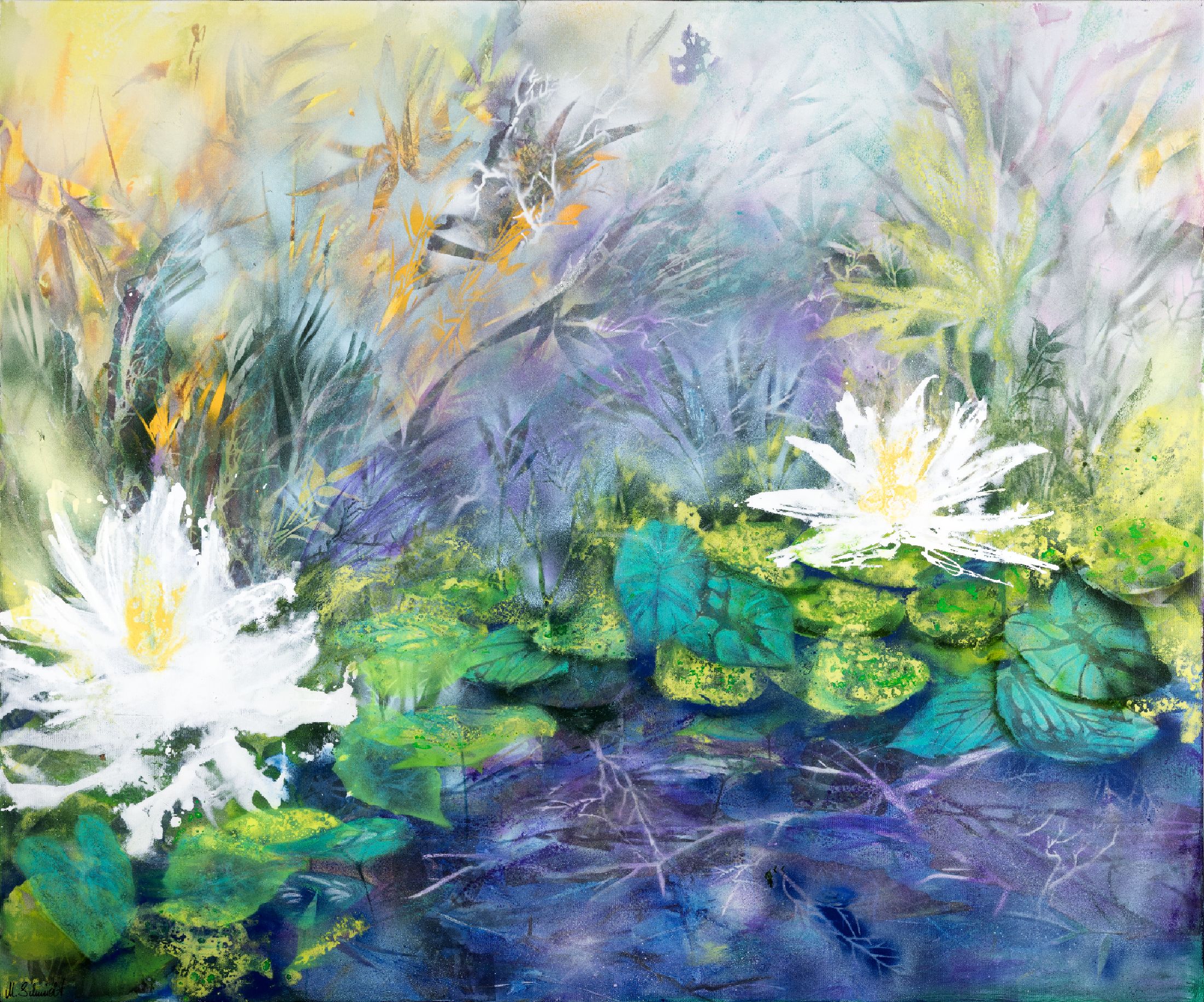 Marion Schmidt, geb. 1963 Eschwege, Lily pond, Öl und Acryl auf Lwd, links unten signiert, ca. 100x120cm