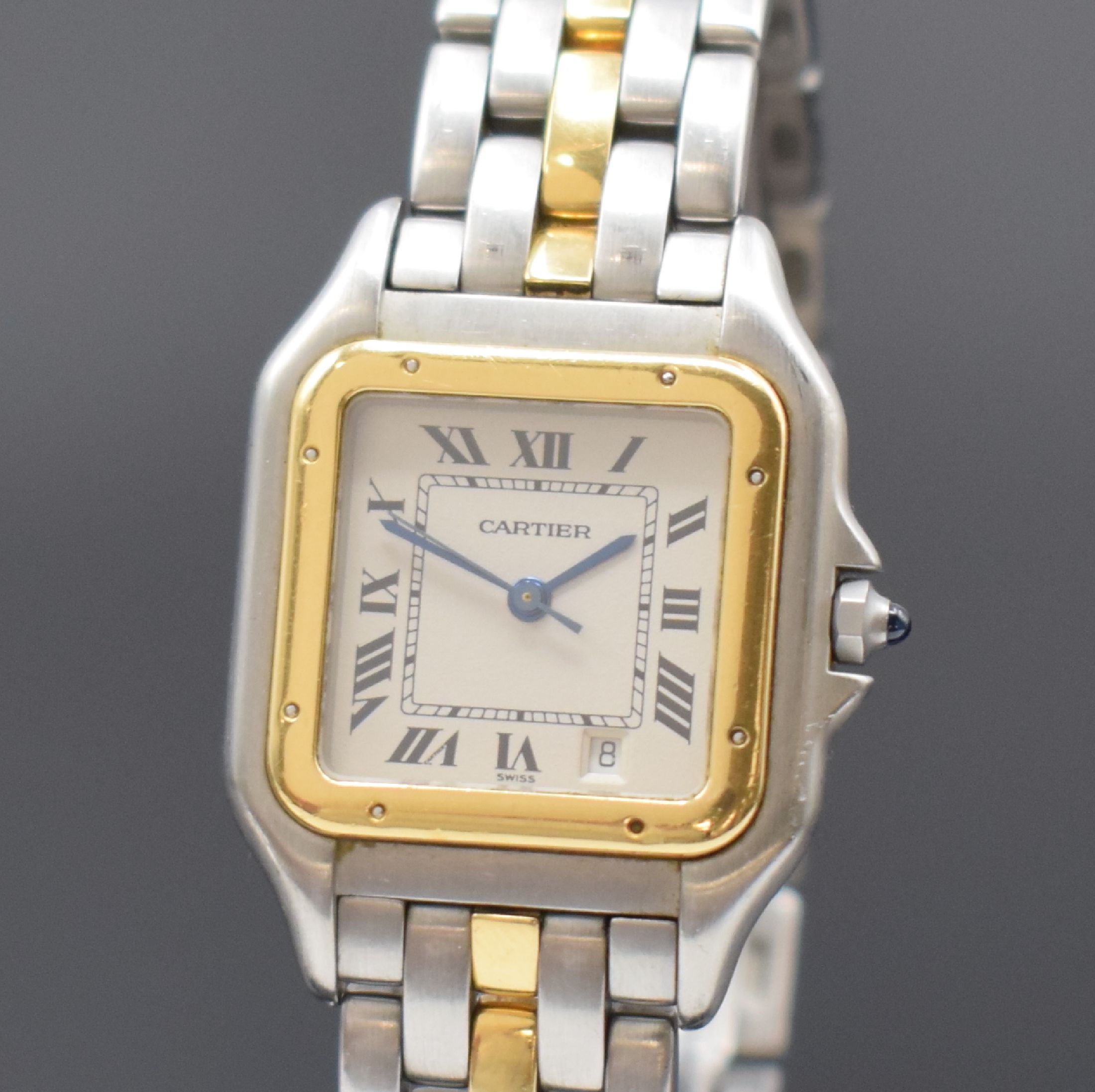 Detail a: CARTIER Panthere Damenarmbanduhr in Stahl/Gold, Schweiz um 1995, quarz, Ref. 1100, 8-fach verschr. Geh., orig. Stahl/GG- Band m. doppel. Faltschl., ...