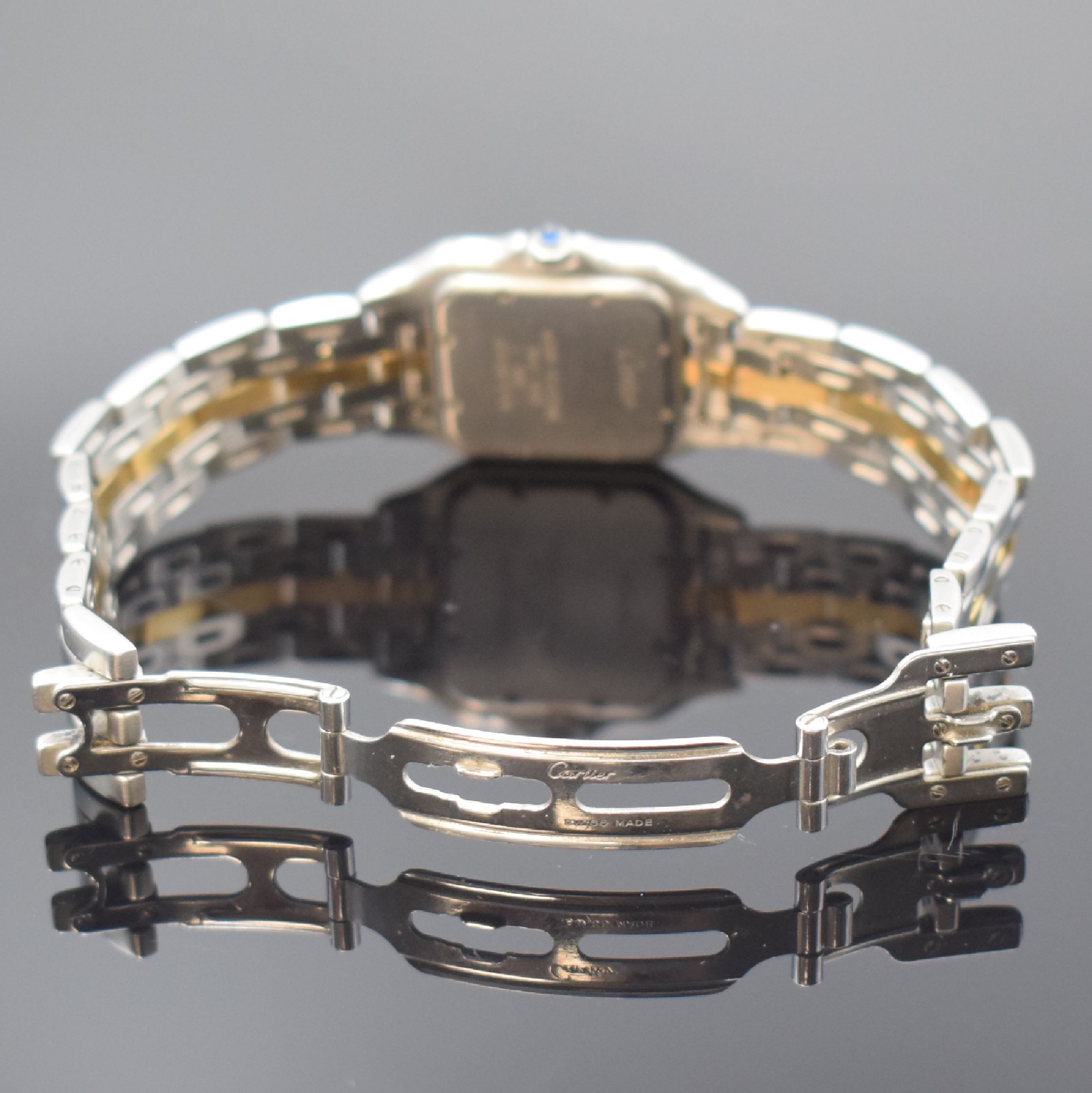 Detail b: CARTIER Panthere Damenarmbanduhr in Stahl/Gold, Schweiz um 1995, quarz, Ref. 1100, 8-fach verschr. Geh., orig. Stahl/GG- Band m. doppel. Faltschl., ...