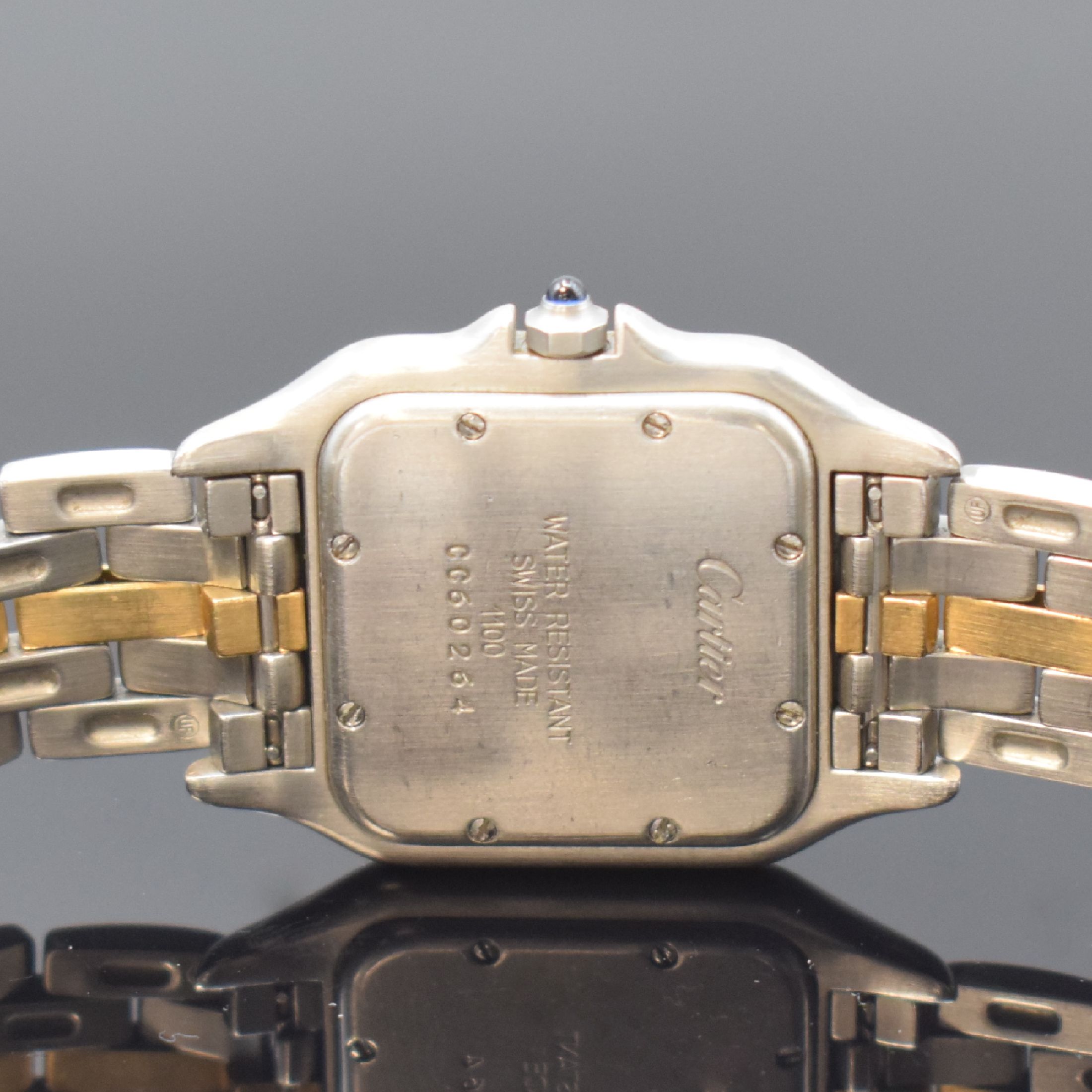 Detail d: CARTIER Panthere Damenarmbanduhr in Stahl/Gold, Schweiz um 1995, quarz, Ref. 1100, 8-fach verschr. Geh., orig. Stahl/GG- Band m. doppel. Faltschl., ...