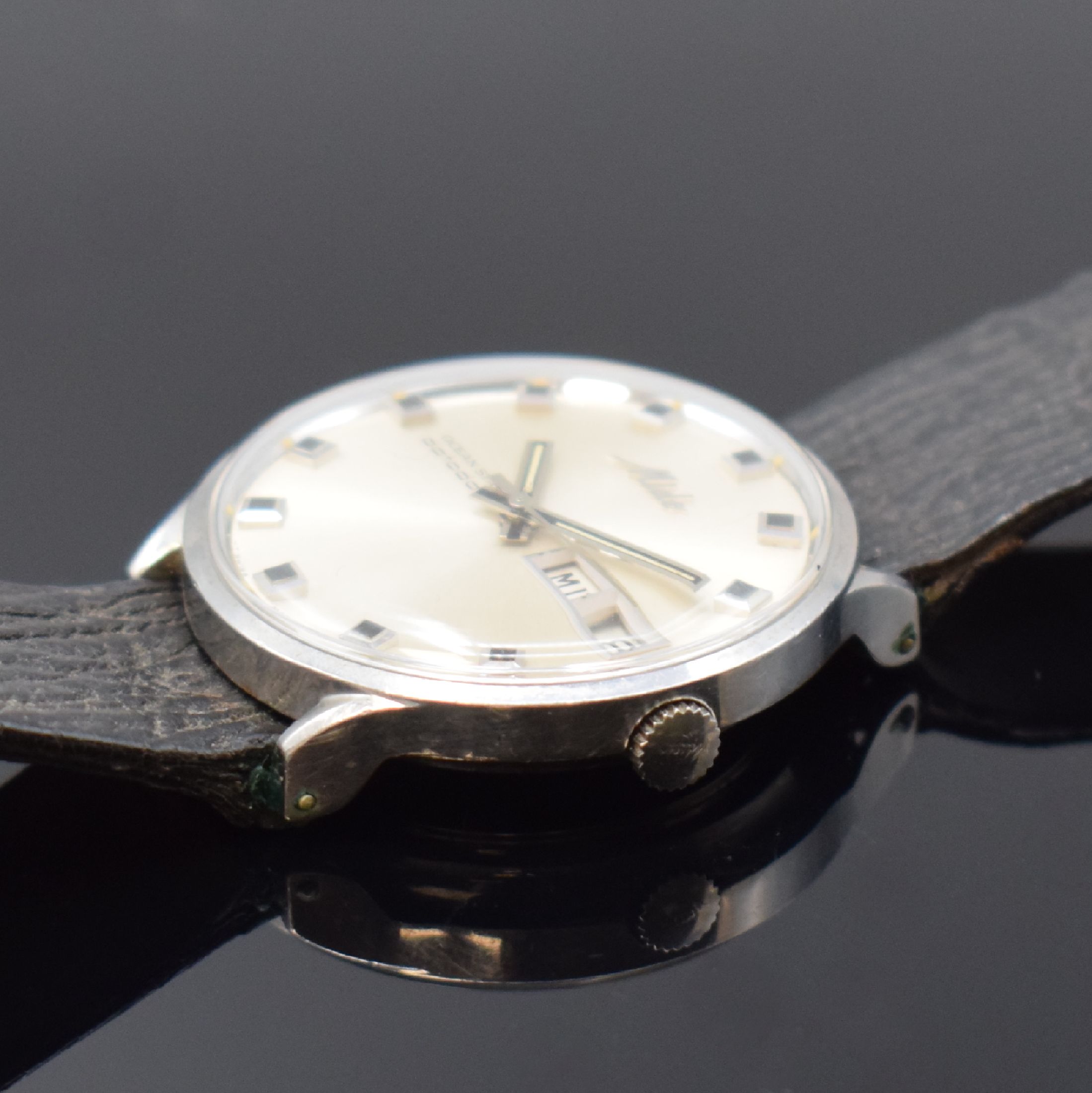 Detail b: MIDO Ocean Star Datoday Herrenarmbanduhr Referenz 5059 in Stahl, Schweiz um 1970, Automatik, Monocoque-Geh., orig. Glas u. Krone, silb. Zifferbl., ...
