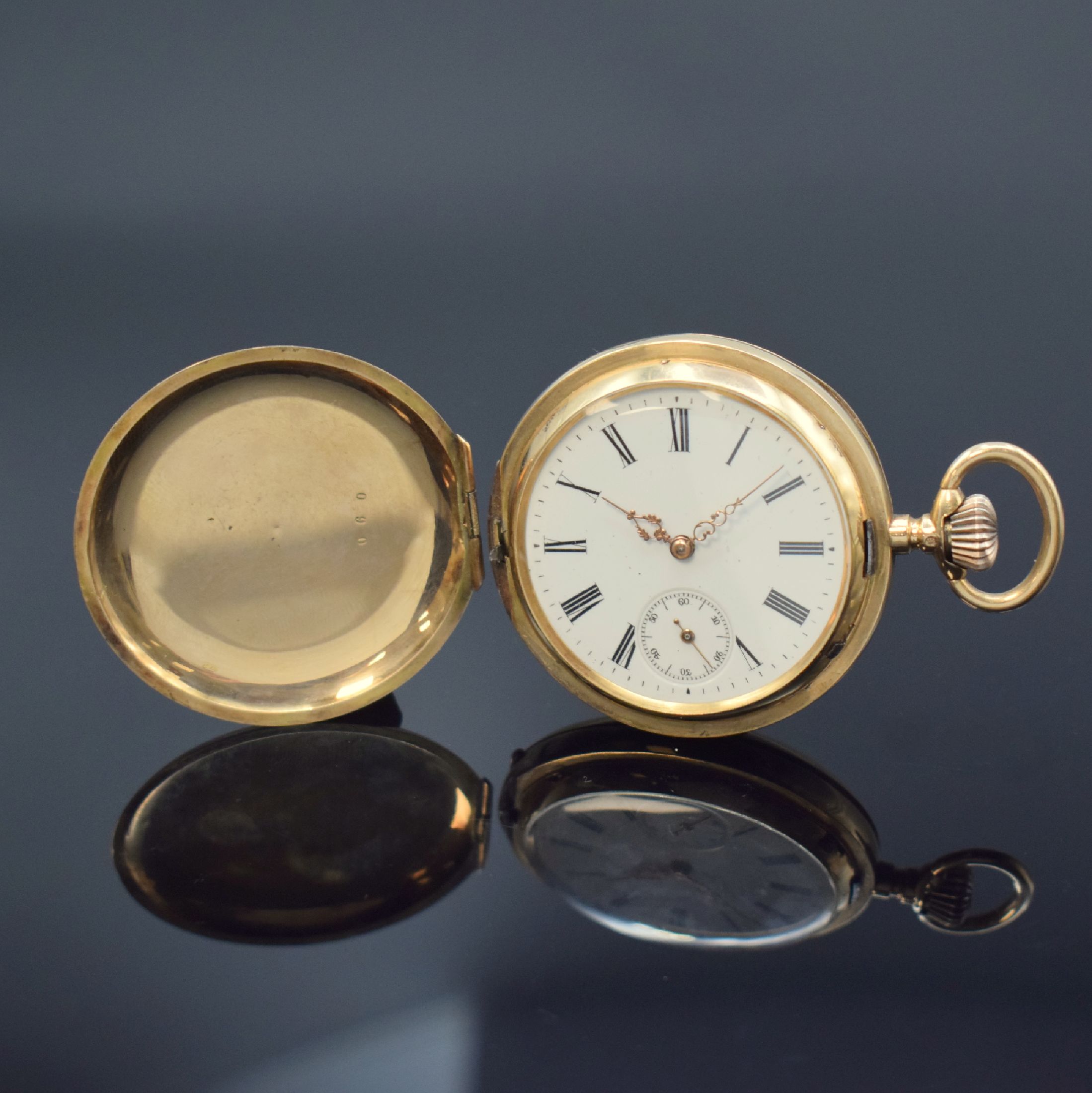 SYSTEME GLASHÜTTE Herrensavonette in RG 585/000, Schweiz / Deutschland um 1900, glattes 3-Deckel Goldgeh., Sprungdeckelscharnier defekt, ...