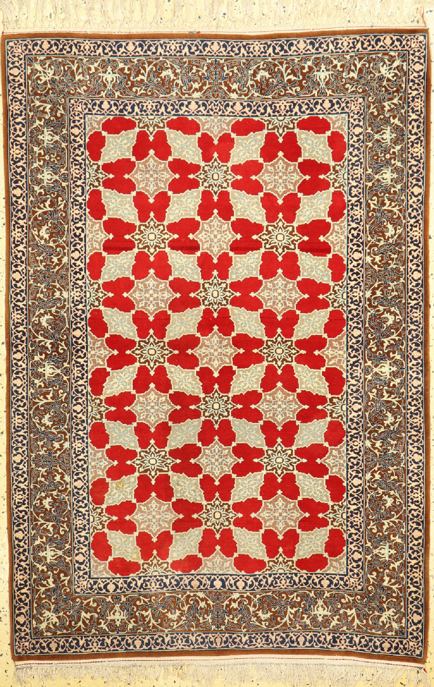 Esfahan fein, Persien, ca. 60 Jahre, Korkwolle auf Seide, ca. 160 x 108 cm, ca. 1,0Mio. Kn/qm, EHZ: 1-2(Fleckig)