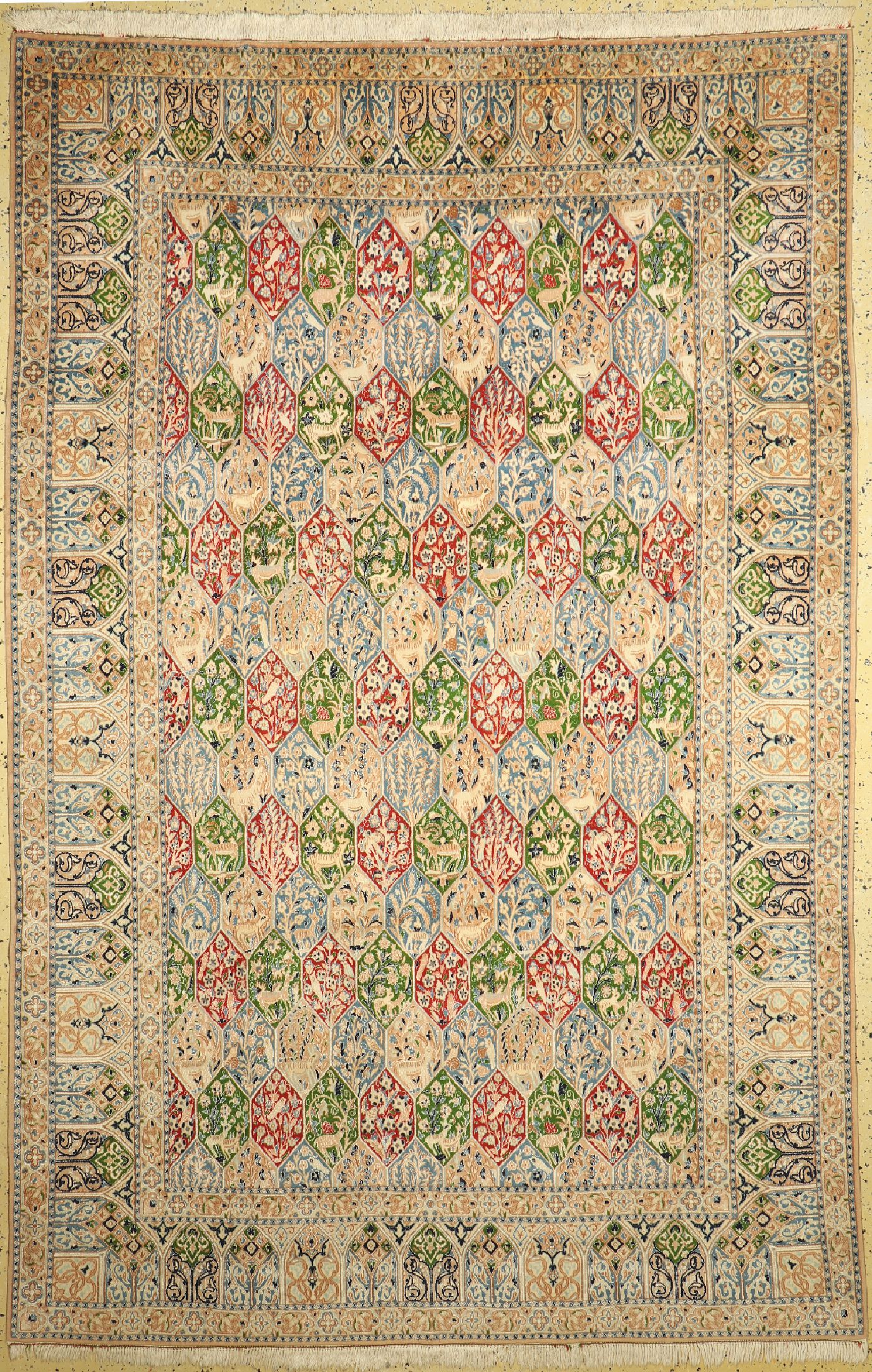 Nain fein(9 La), Persien, um 1960, Korkwolle mit Seide, ca. 315 x 205 cm, ca. 500.000 Kn/qm, gereinigt, EHZ: 1-2