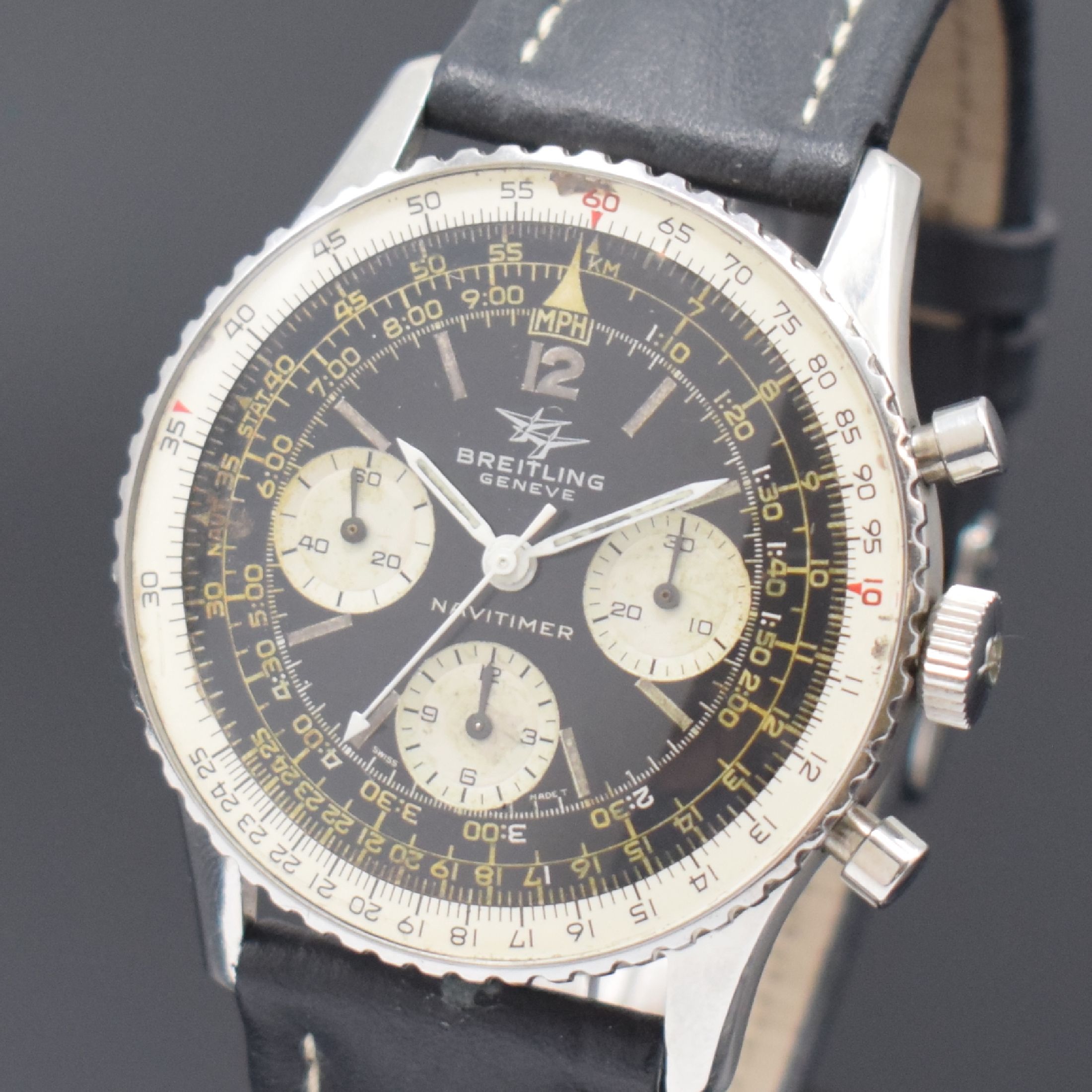 Detail a: BREITLING Navitimer Fliegerchronograph Referenz 806 in Stahl, Schweiz um 1964, Handaufzug, gedr. Geh., beids. drehb. Rechenschieber-Lünette, orig. ...
