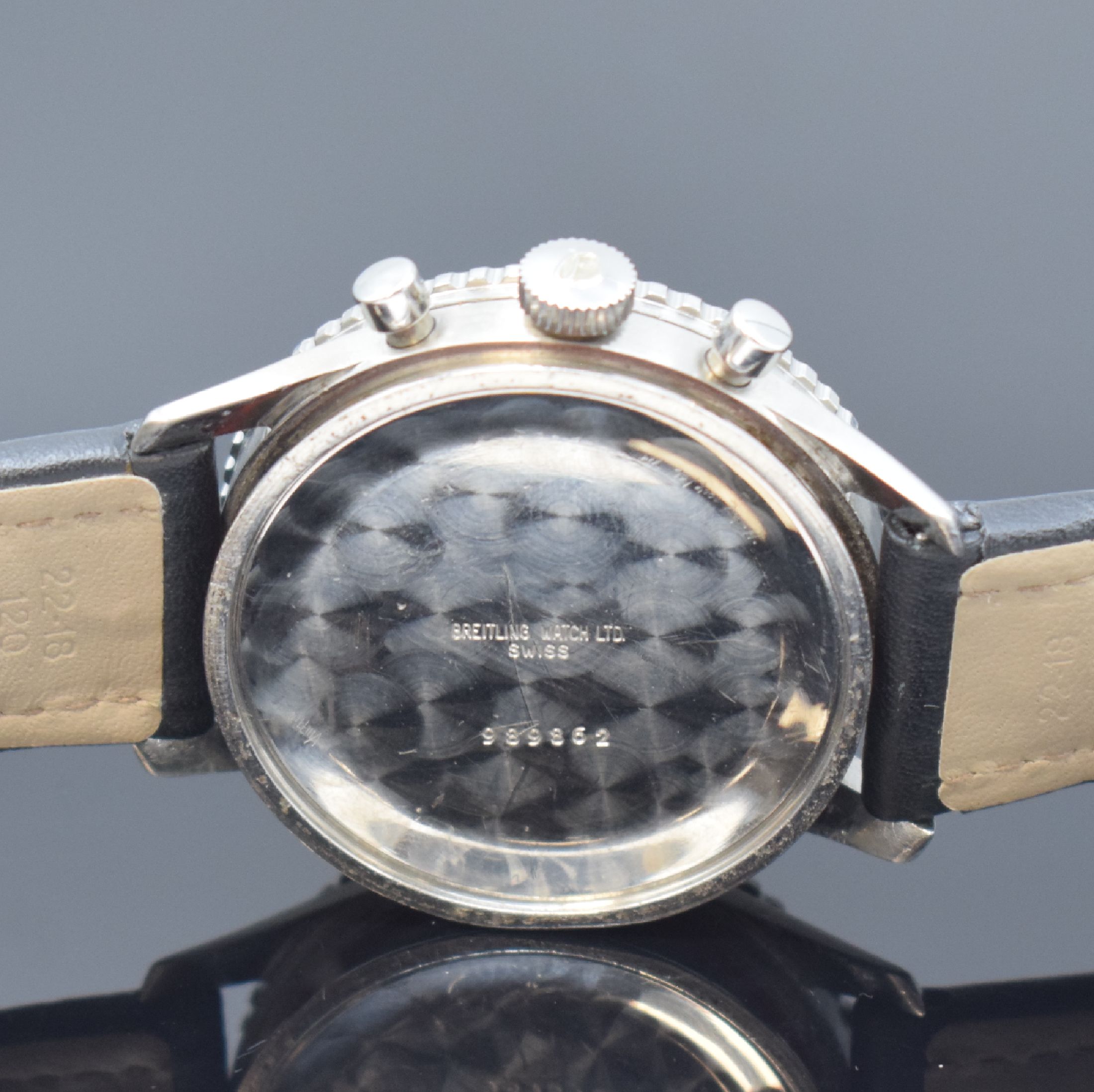 Detail f: BREITLING Navitimer Fliegerchronograph Referenz 806 in Stahl, Schweiz um 1964, Handaufzug, gedr. Geh., beids. drehb. Rechenschieber-Lünette, orig. ...