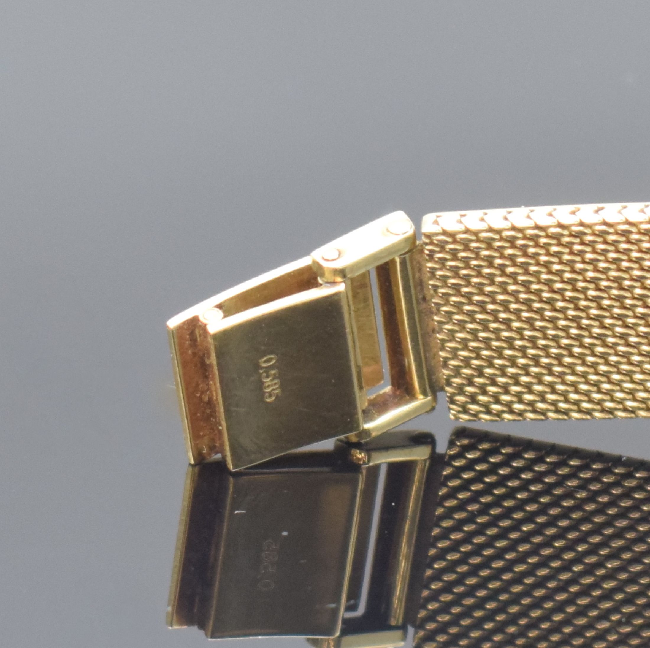Detail b: GENEVE diamantbesetzte Herrenarmbanduhr in GG 585/000, Schweiz/Deutschland um 1980, Handaufzug, gedr. Geh. m. integr. Milanaiseband, gold. ...