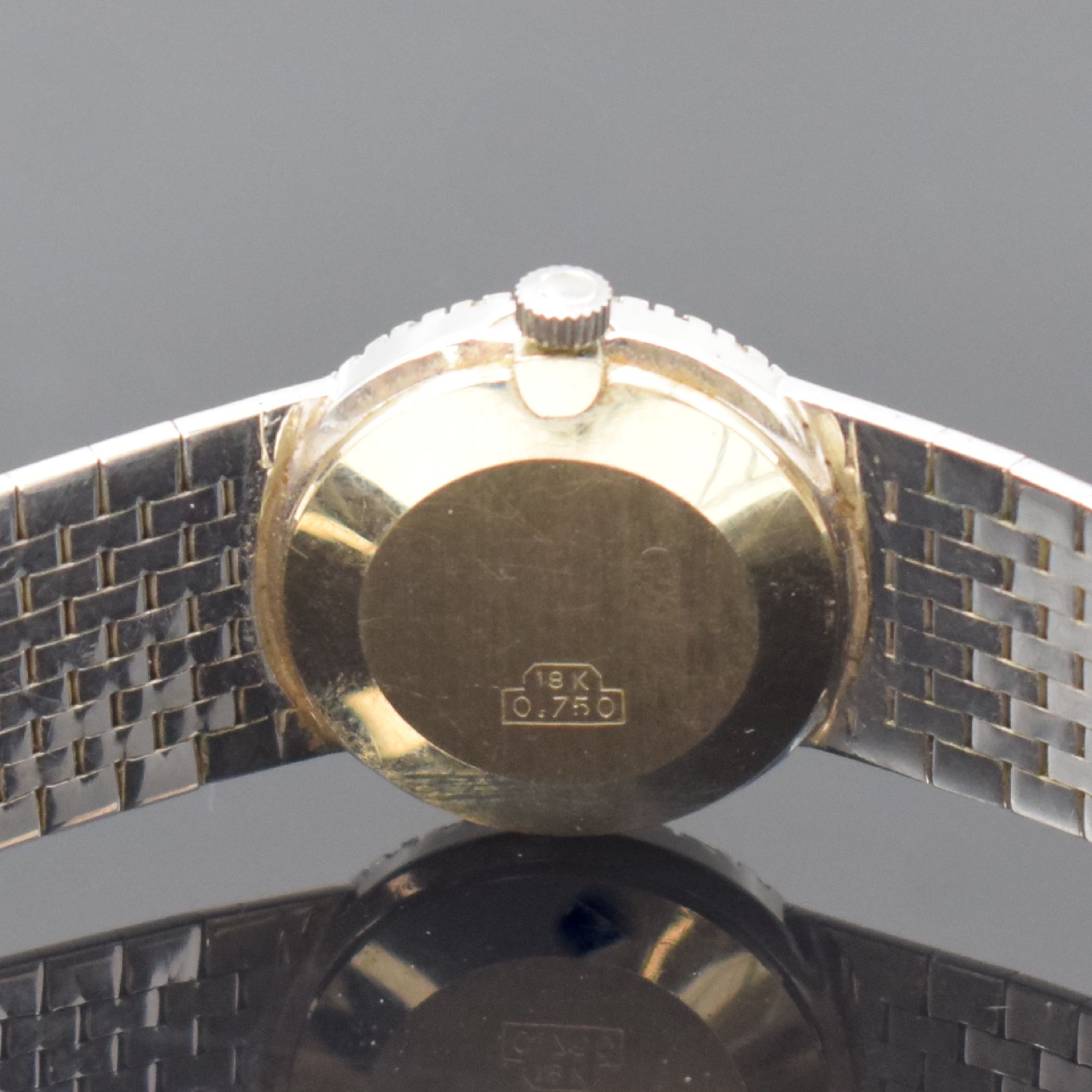 Detail c: OMEGA diamantbesetzte Damenarmbanduhr in WG 750/000, Schweiz/Deutschland um 1965, Handaufzug, neutrales Geh., anges. fein mattiertes Band, silb. ...