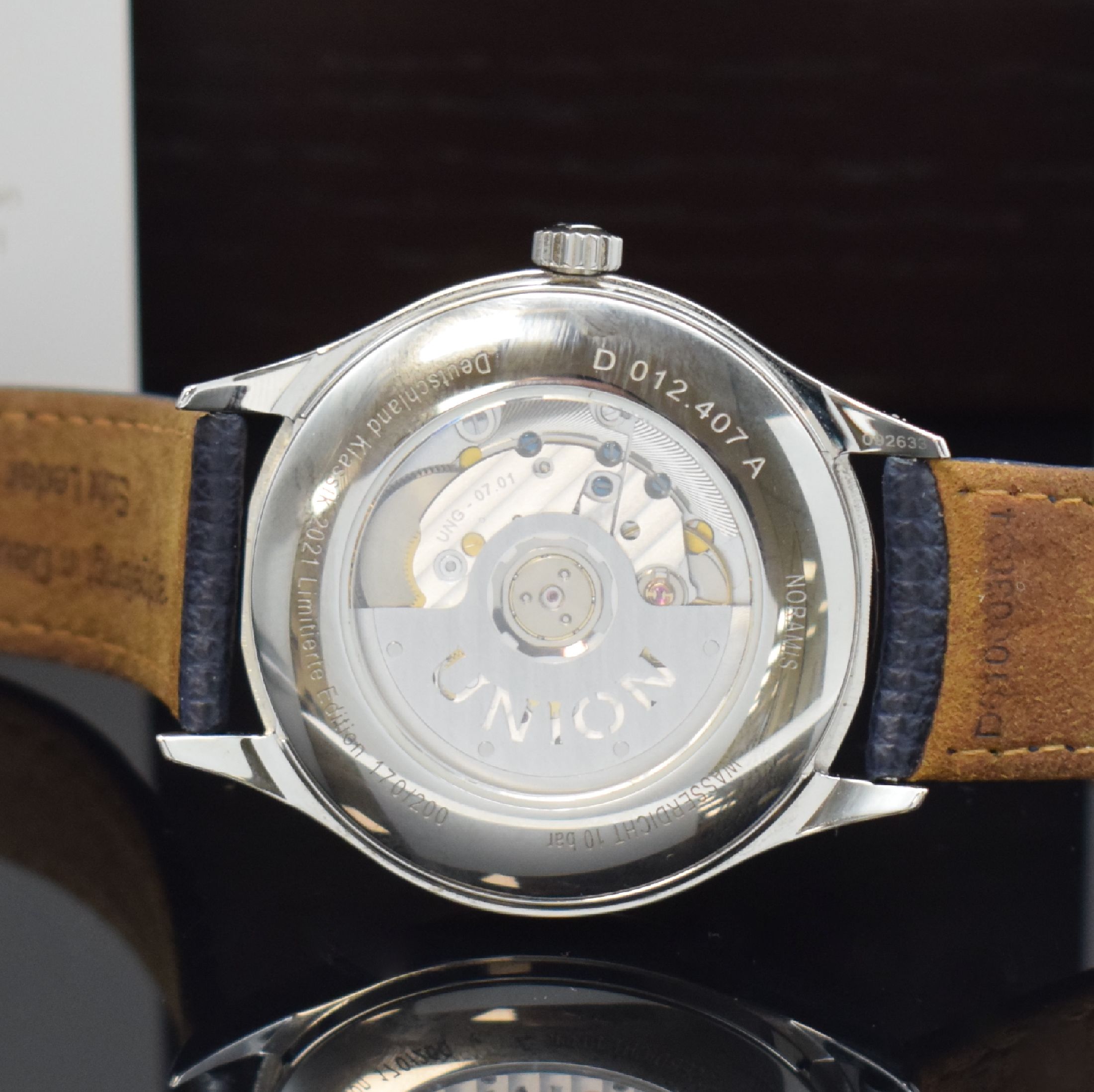 Detail d: UNION GLASHÜTTE Noramis ADAC Deutschland Klassik 2021 limitierte Armbanduhr in Stahl, Deutschland 2021, Automatik, beids. Saphir- vergl. Geh., orig. ...