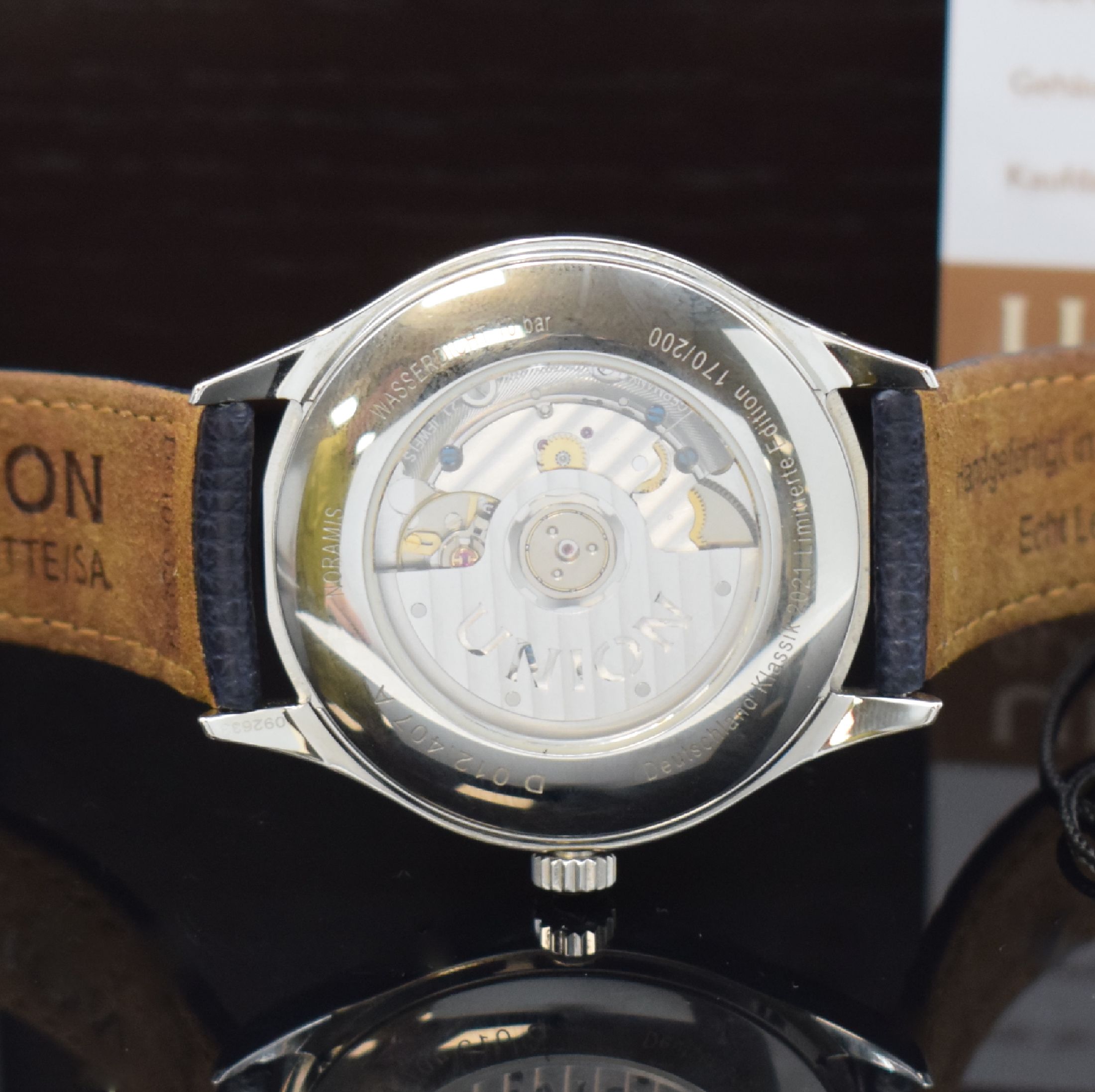 Detail e: UNION GLASHÜTTE Noramis ADAC Deutschland Klassik 2021 limitierte Armbanduhr in Stahl, Deutschland 2021, Automatik, beids. Saphir- vergl. Geh., orig. ...