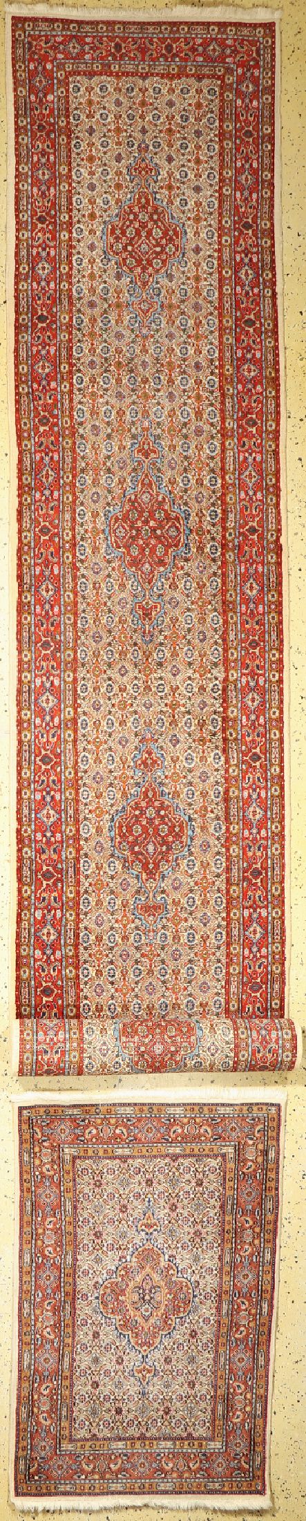 1 paar Mud fein, Persien, ca. 40 Jahre, Korkwolle mit Seide, ca. 484 x 80 cm, ca. 122 x 80 cm, EHZ: 3
