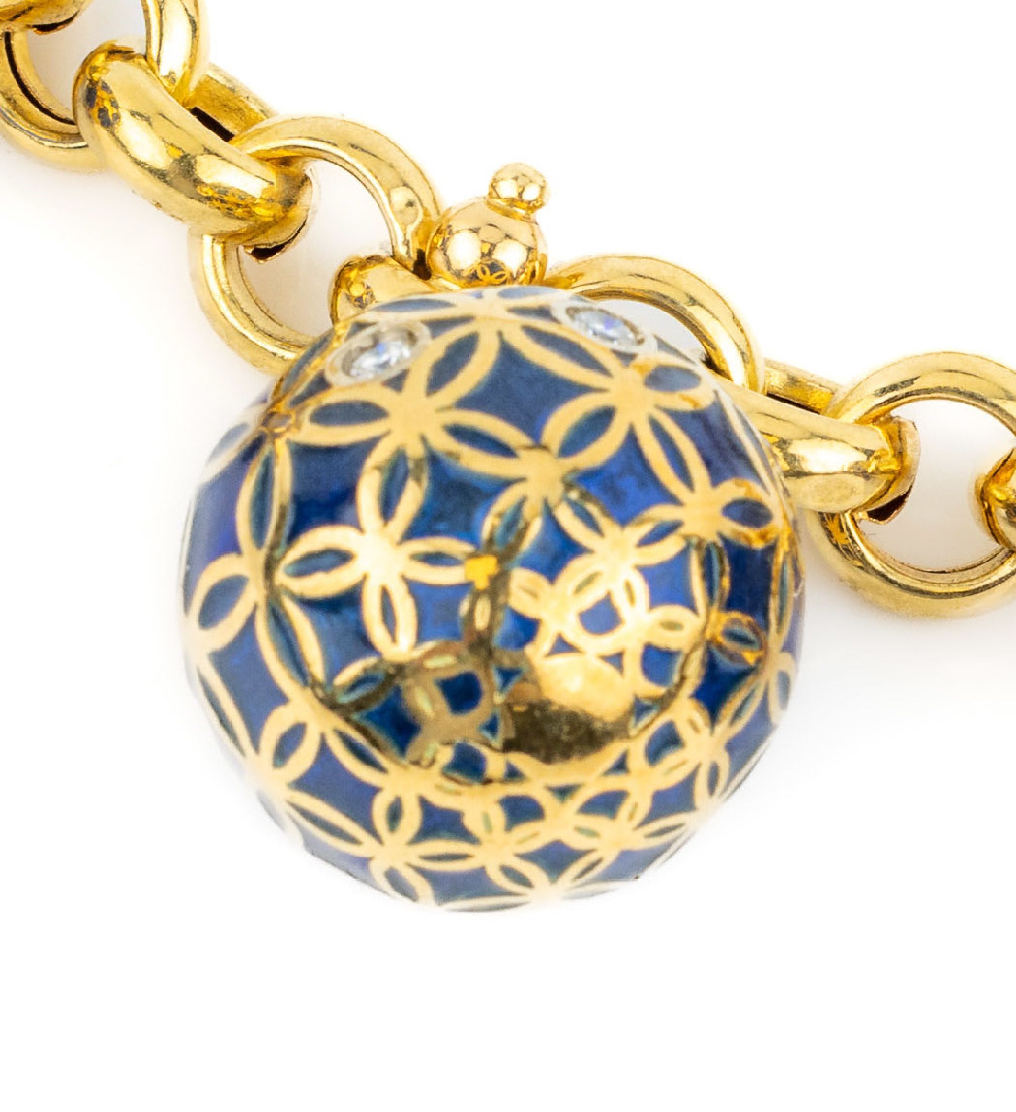 Detail b: 18 kt Gold Brillant-Collier mit Email, GG 750/000, Meistermarke TÄNNLER, Zürich, 5 Kugelanhänger mit blauem Fensteremail, 27 Brillanten zus. ca. ...
