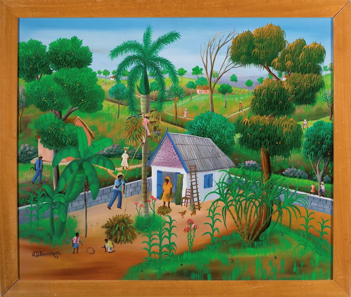 Detail k: Jean David Bouriquot, geb. 1949, zeitgen. Maler aus Haiti, Menschen bei der Gartenarbeit, Öl/Hartfaser, links unten signiert und dat. 75, ca. ...