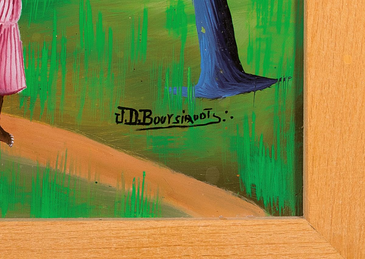 Detail a: Jean David Bouriquot, geb. 1949, zeitgen. Maler aus Haiti, Bei der Feldarbeit, Öl/Hartfaser, rechts unten sign., ca. 50x60cm, R. ca. 56x66cm