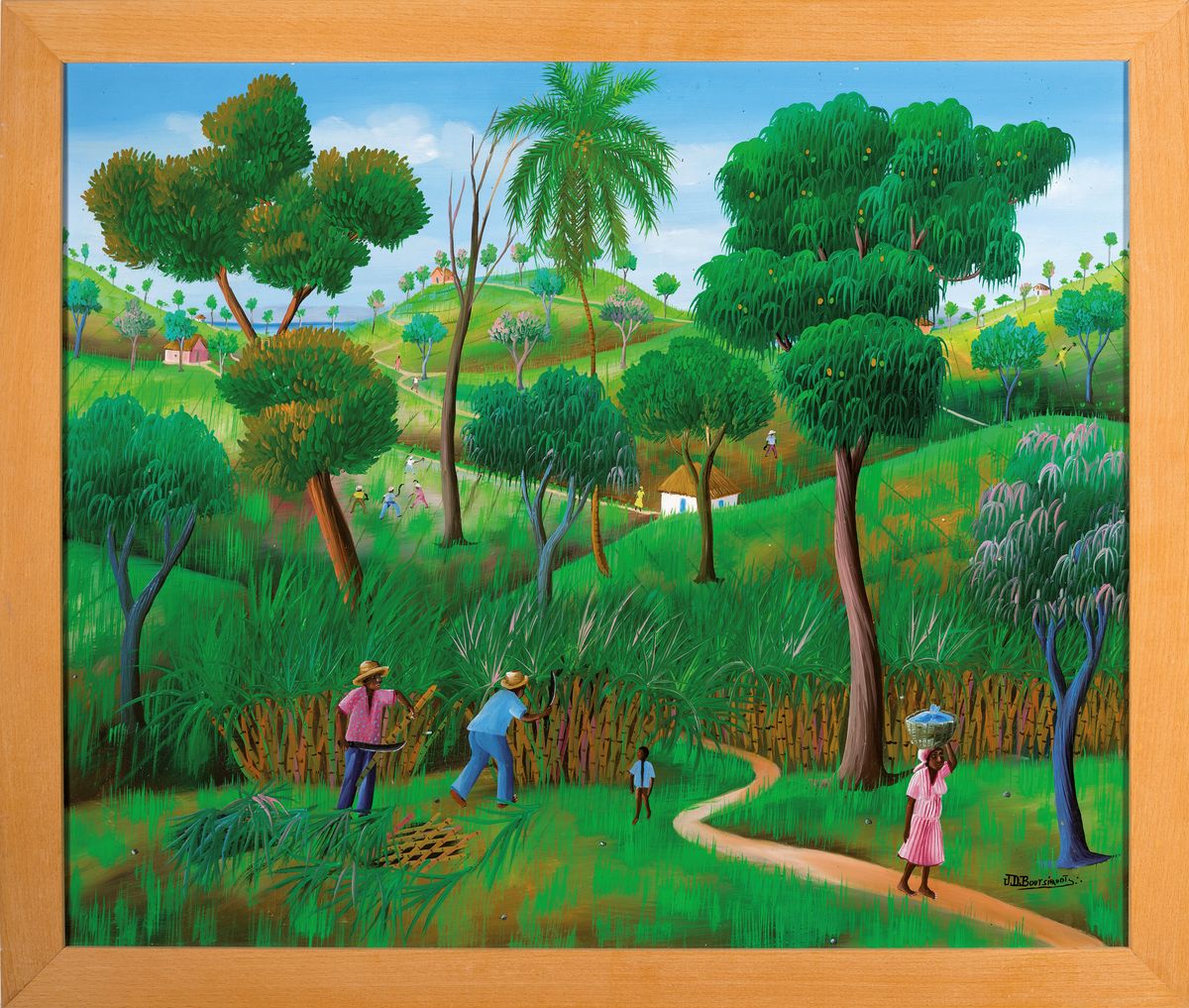 Detail k: Jean David Bouriquot, geb. 1949, zeitgen. Maler aus Haiti, Bei der Feldarbeit, Öl/Hartfaser, rechts unten sign., ca. 50x60cm, R. ca. 56x66cm