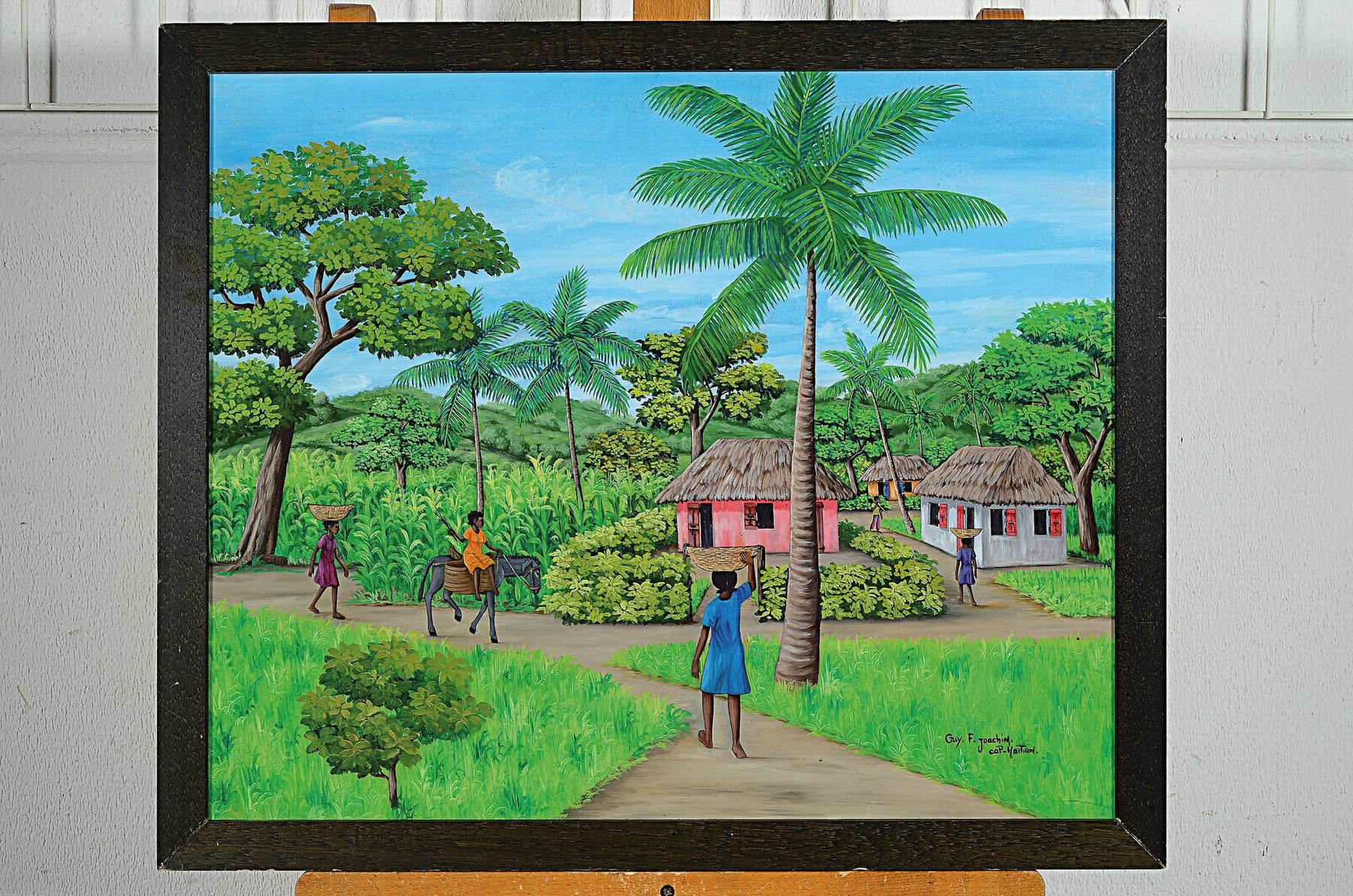 Detail k: Guy Joachim, ge. 1955, zeitgen. Künstler aus Haiti, Menschen auf dem Weg zum Dorf, Öl/Hartfaser, rechts unten signiert und bez. Cap Haitien, ca. ...