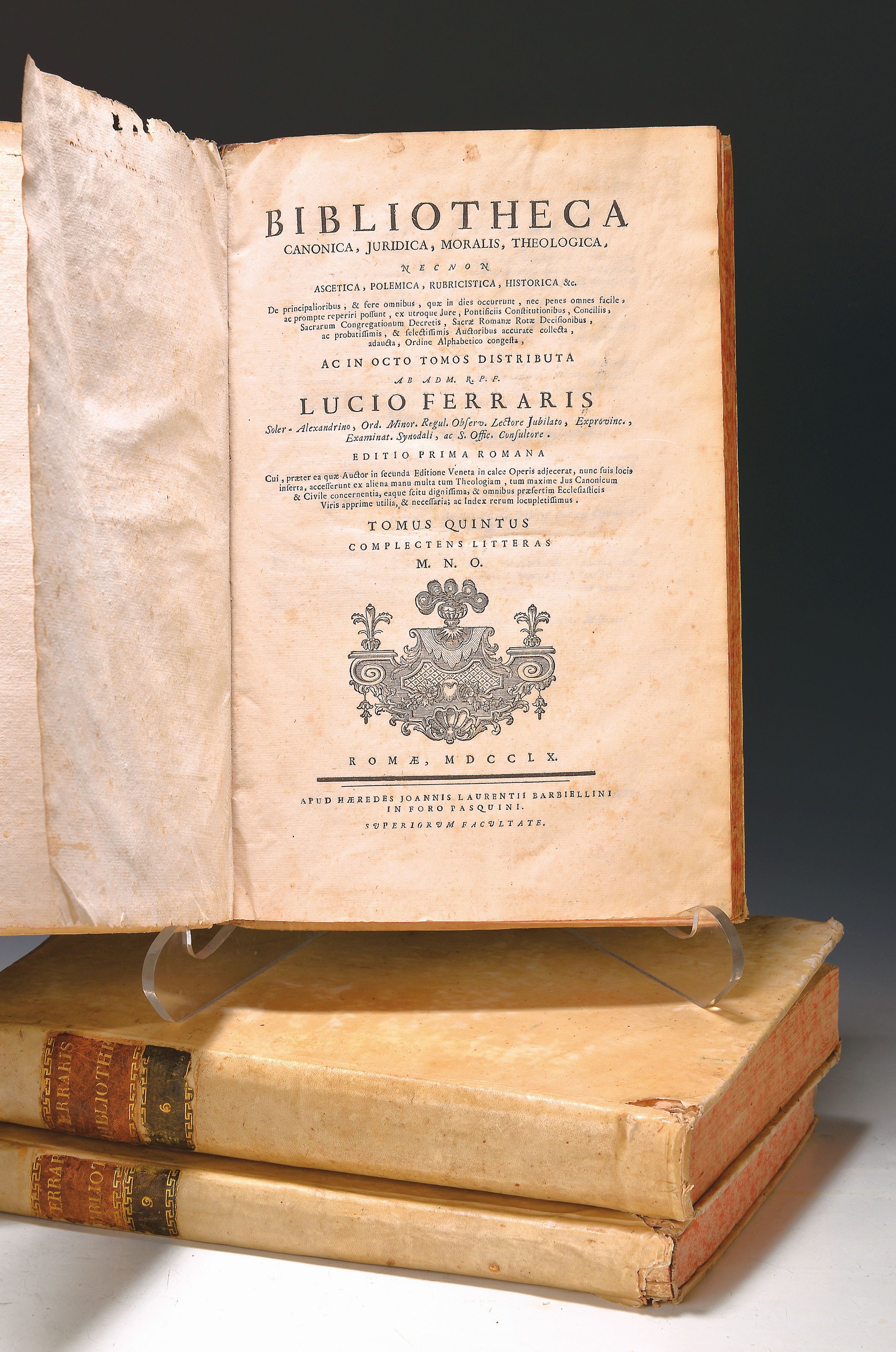 Lucio Ferraris (1687-1763): Bibiliotheca canonoca, juridica, moralis theologica, ascetica, polemica rubristica, historica etc., Rom 1757-1762, 8 ...